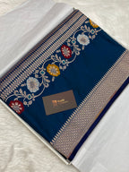 German blue mashru silk Banarasi saree