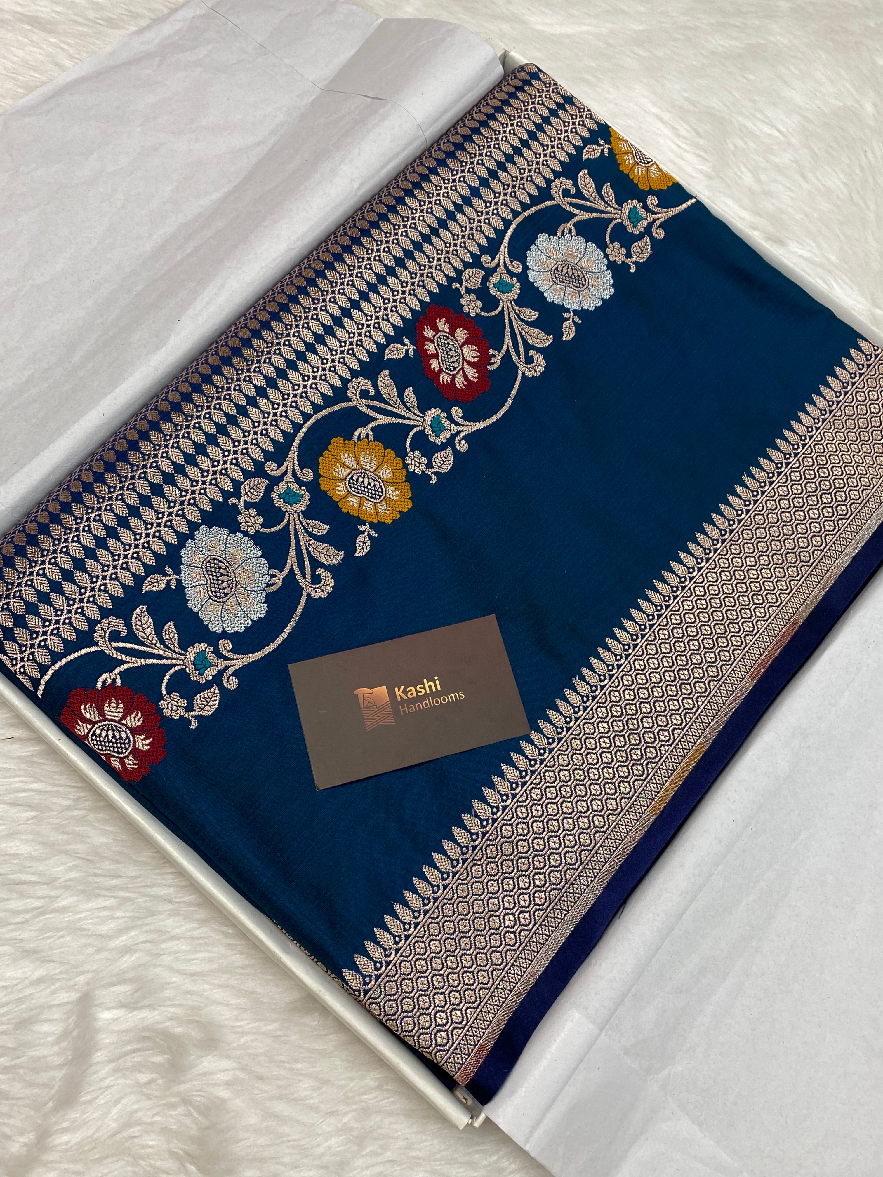 German blue mashru silk Banarasi saree