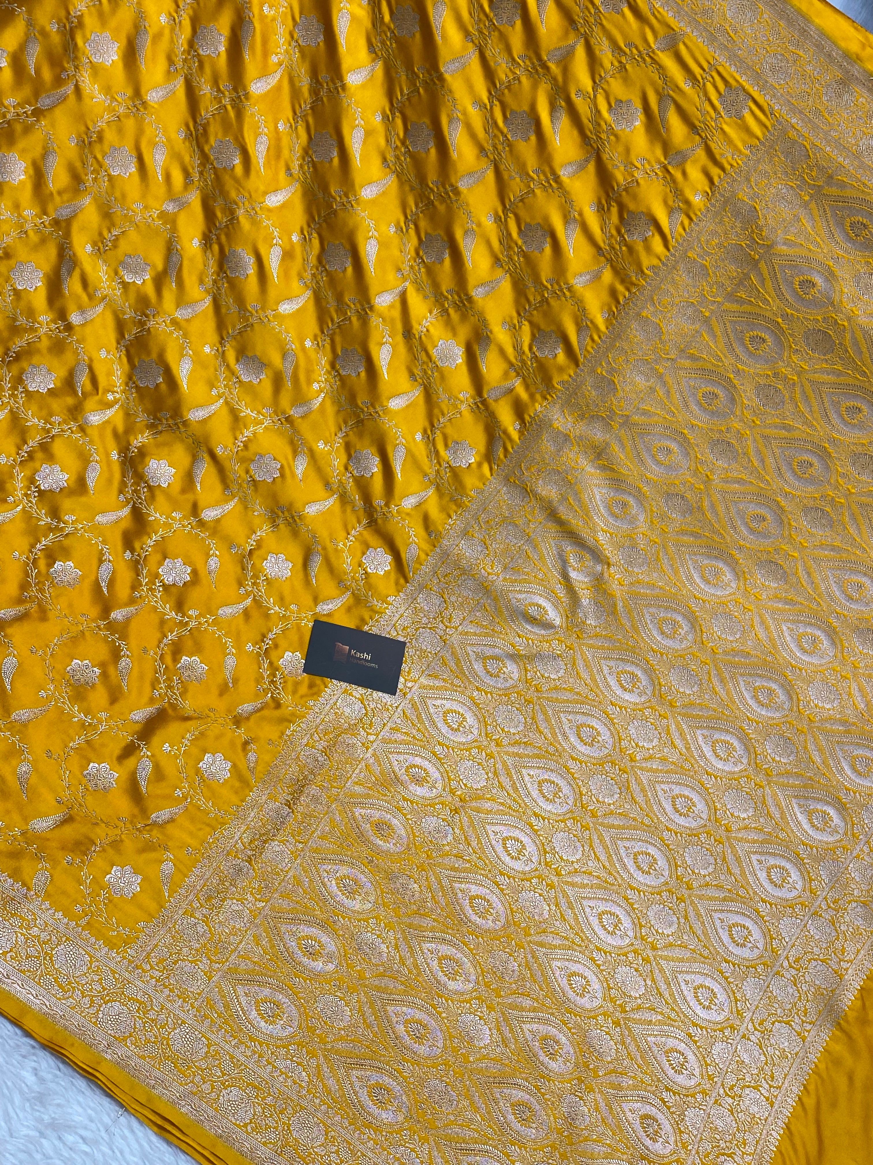 Mustard colour mashru silk banarasi saree