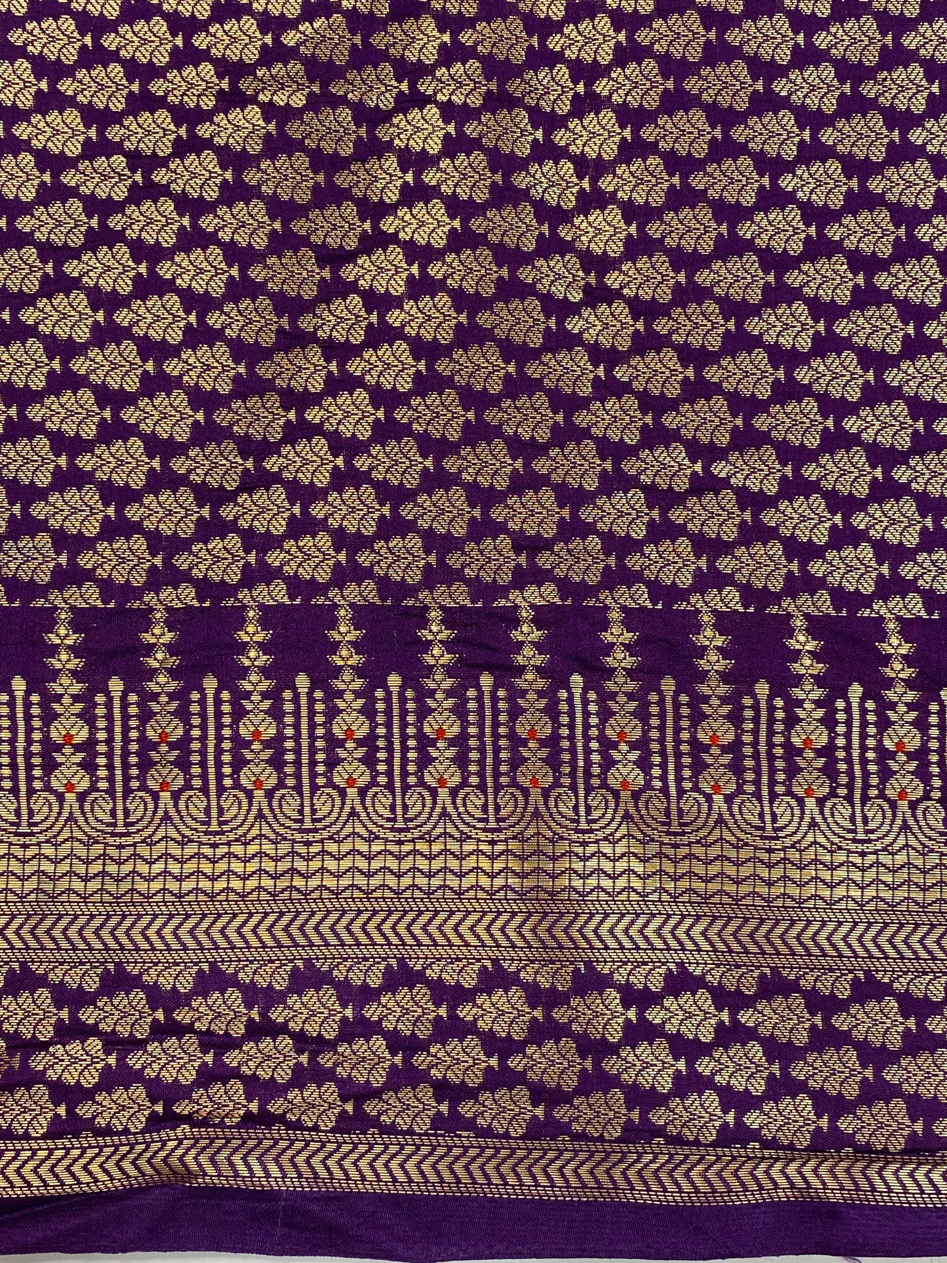Teal Blue Raw Mango Border Buta with Golden Zari Banarasi Saree