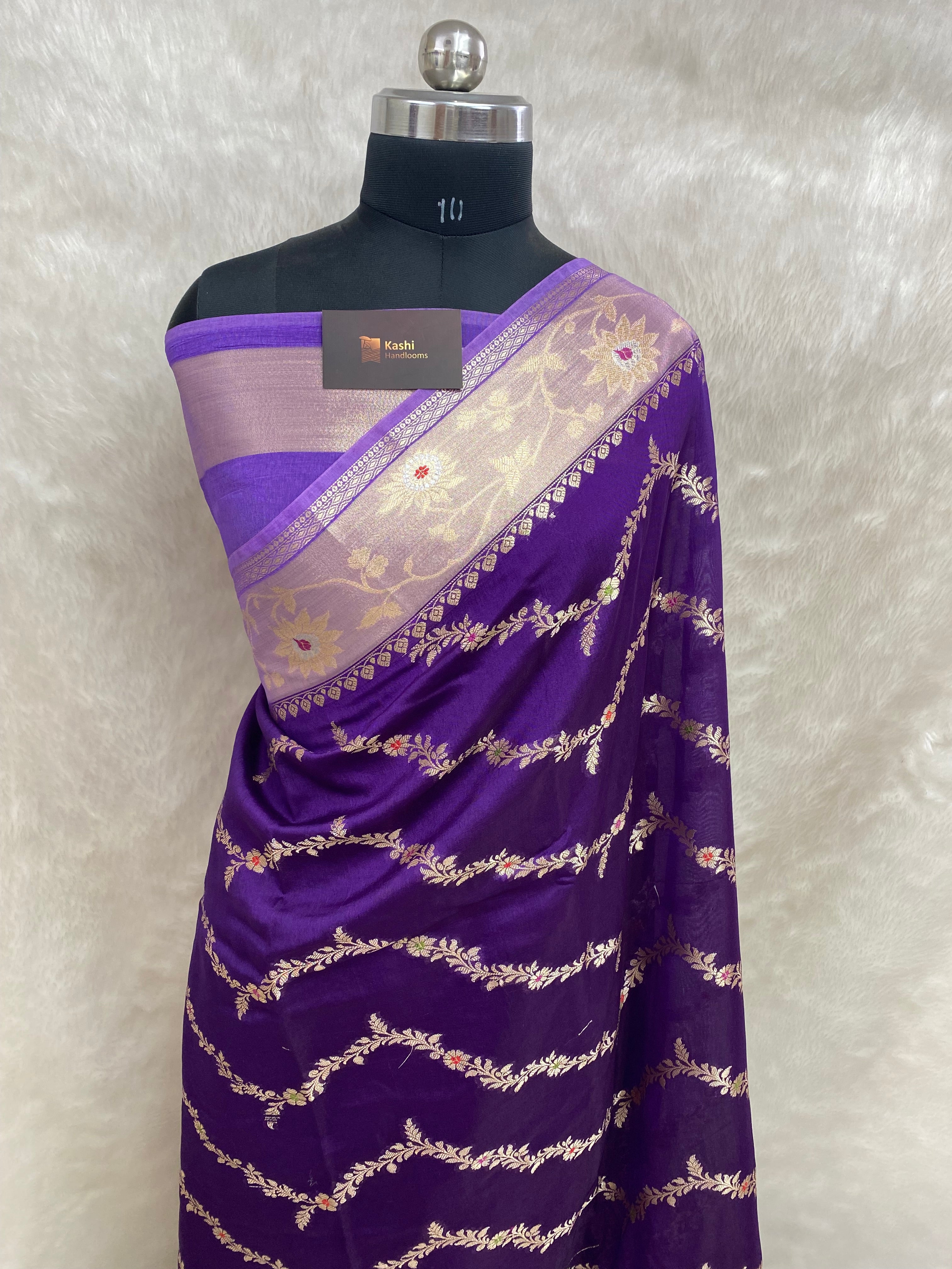 Purple viscose Raw mango Banarasi saree