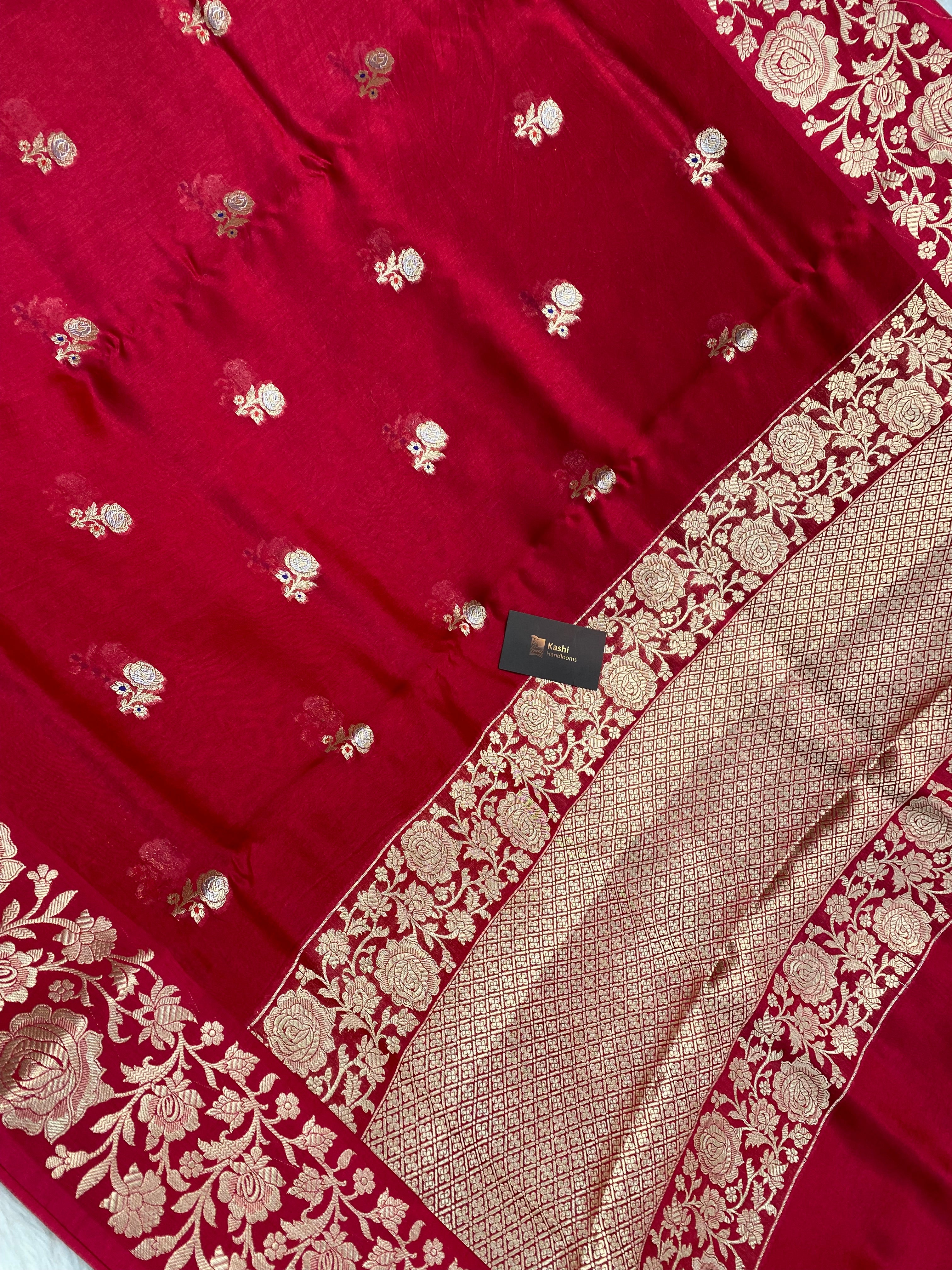 100% pure viscose Cherry Rani color Banarasi Saree