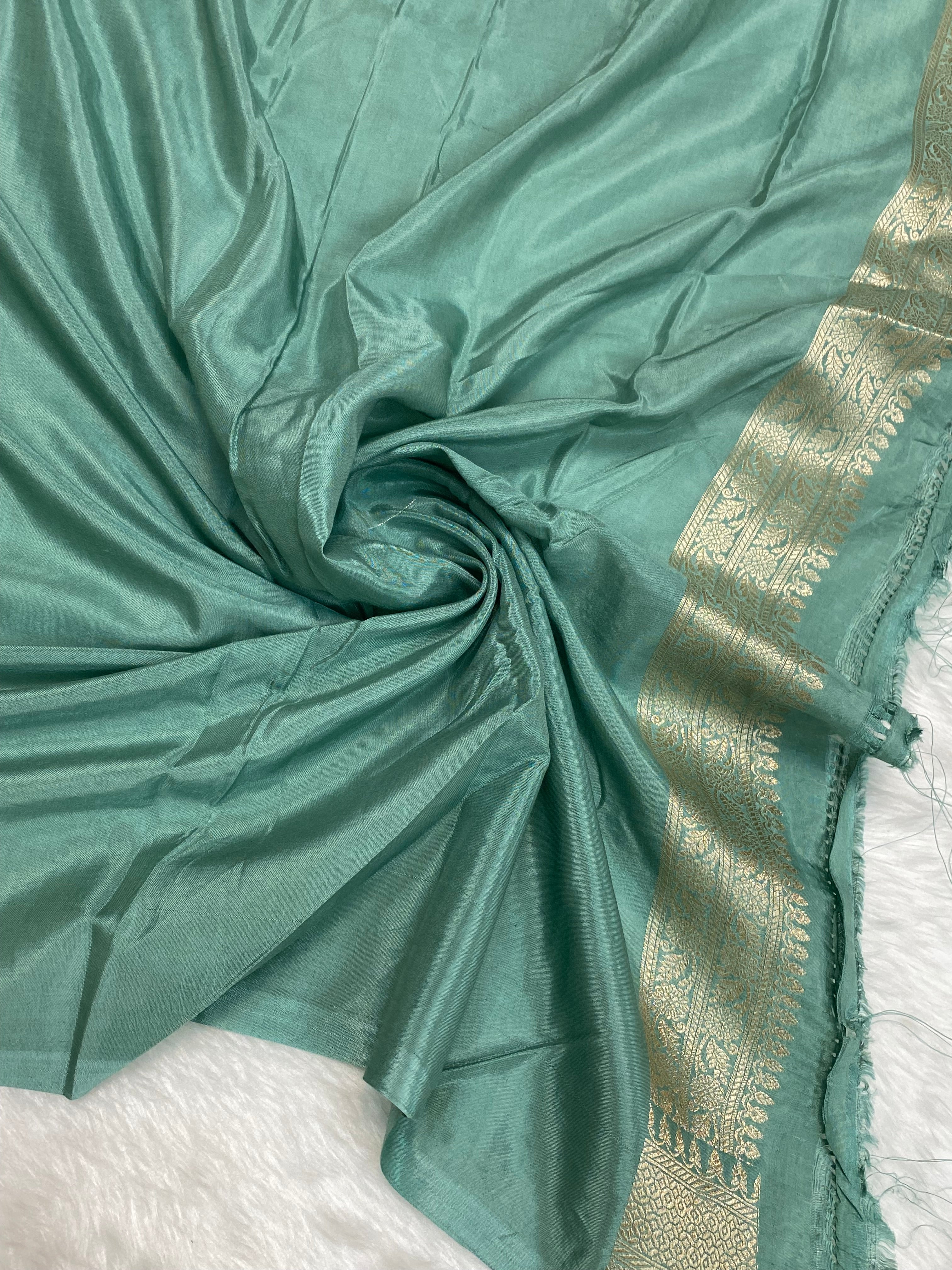 Tanchui Sea green pure viscose silk banarasi saree