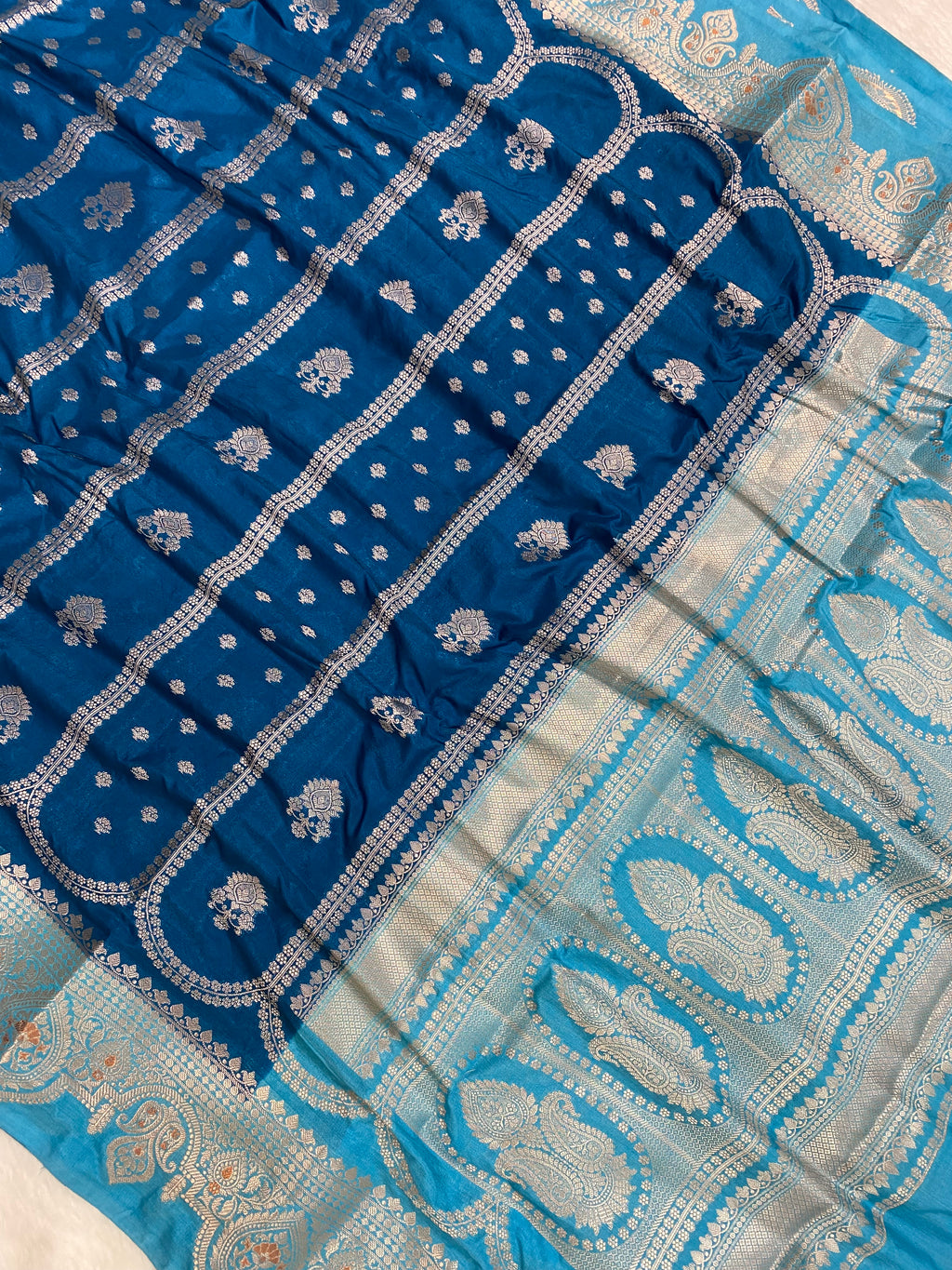 Jerman Blue Katan Silk Banarasi Saree
