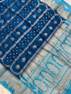 German Blue monga Silk Banarasi Saree