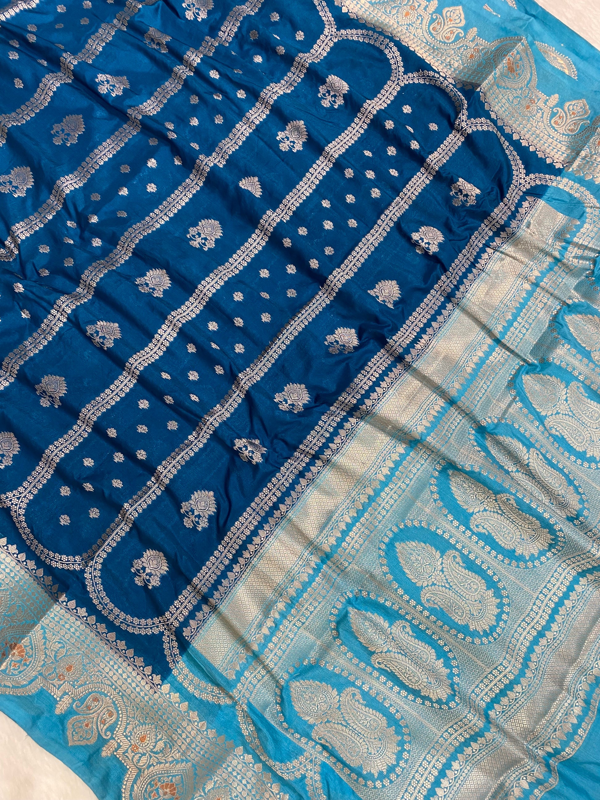 Jerman Blue Katan Silk Banarasi Saree