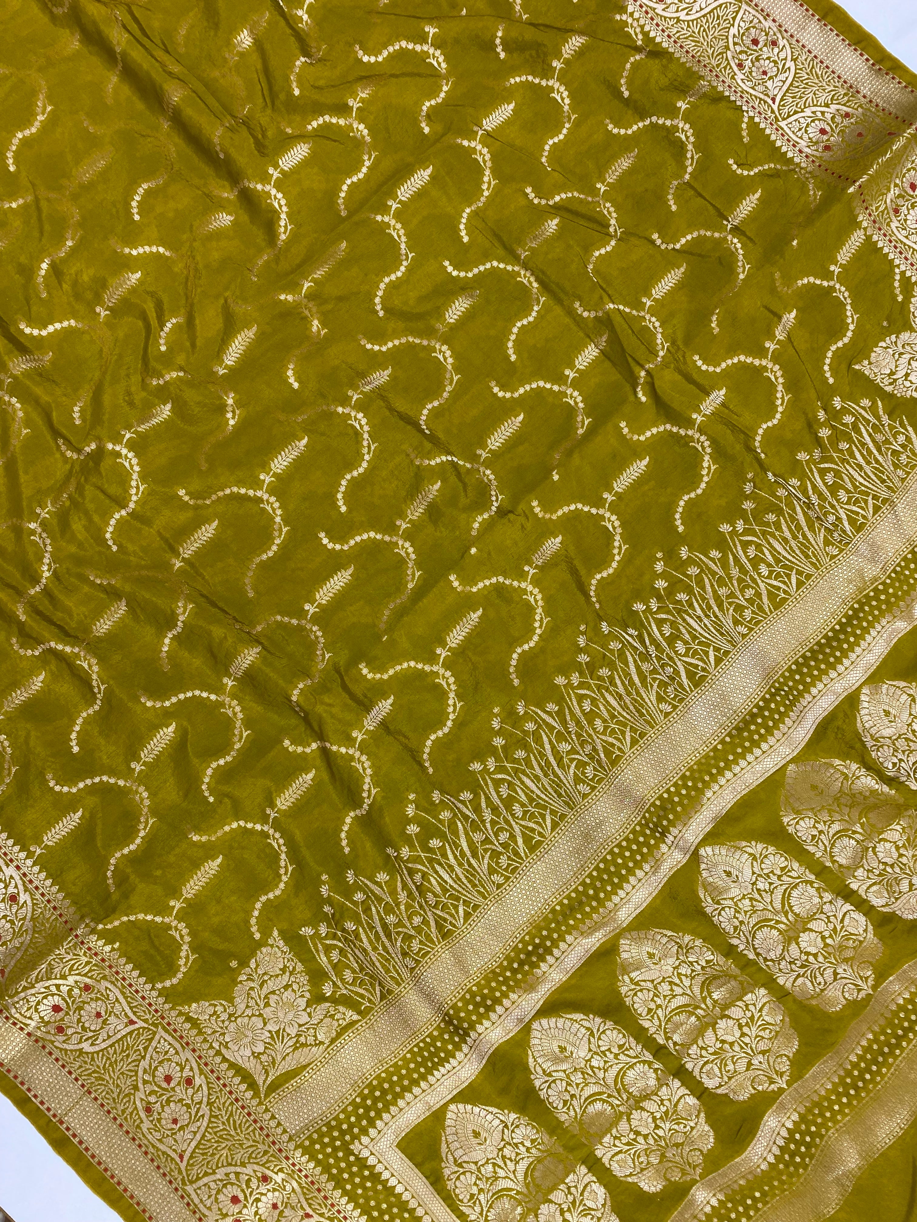 Mahendi Tone semi Raw Mango Saree