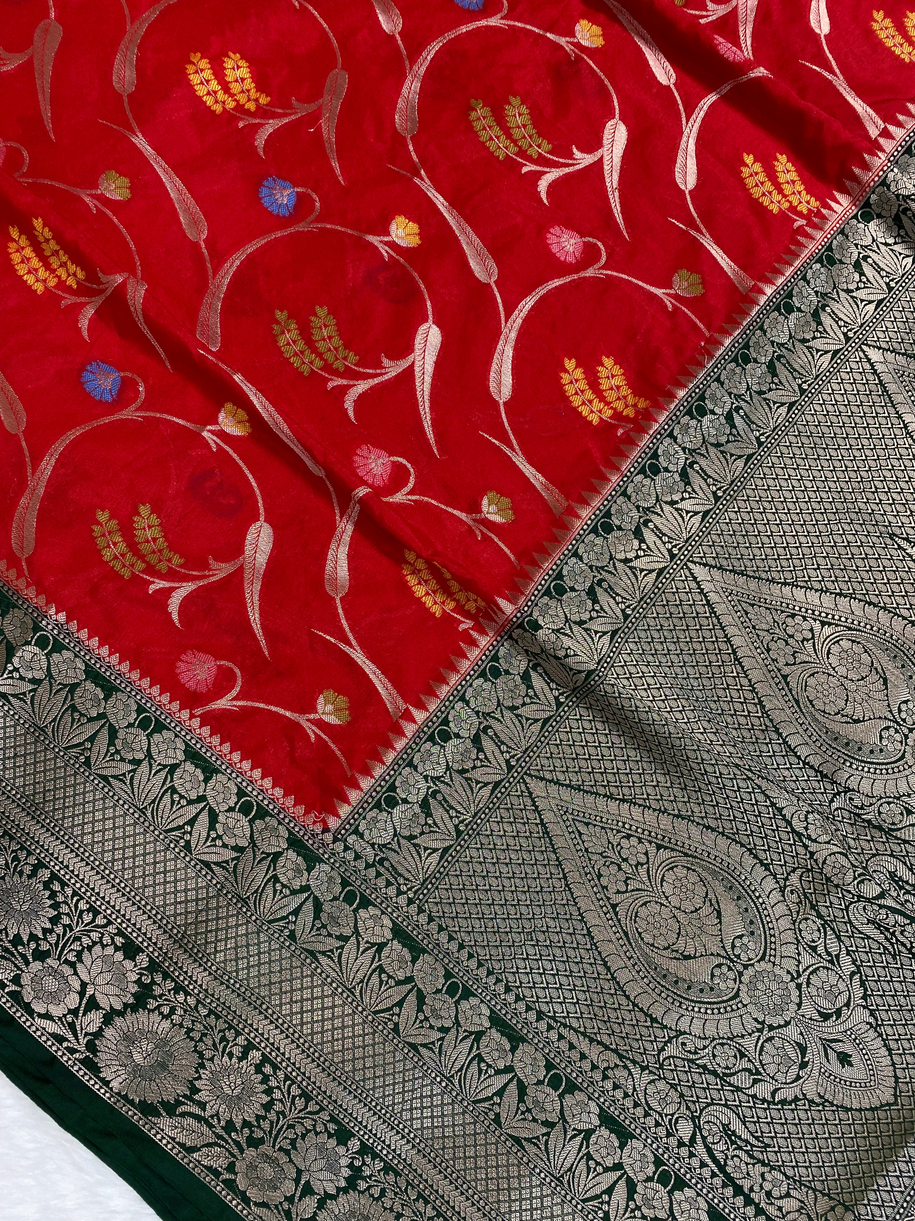 Red monga Silk minakari Banarasi Saree