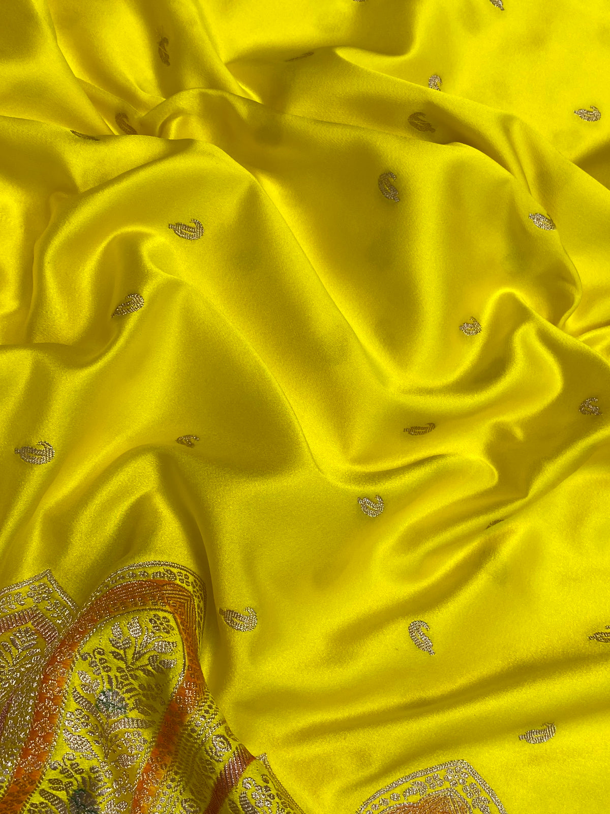 Light yellow mashru silk banarasi saree