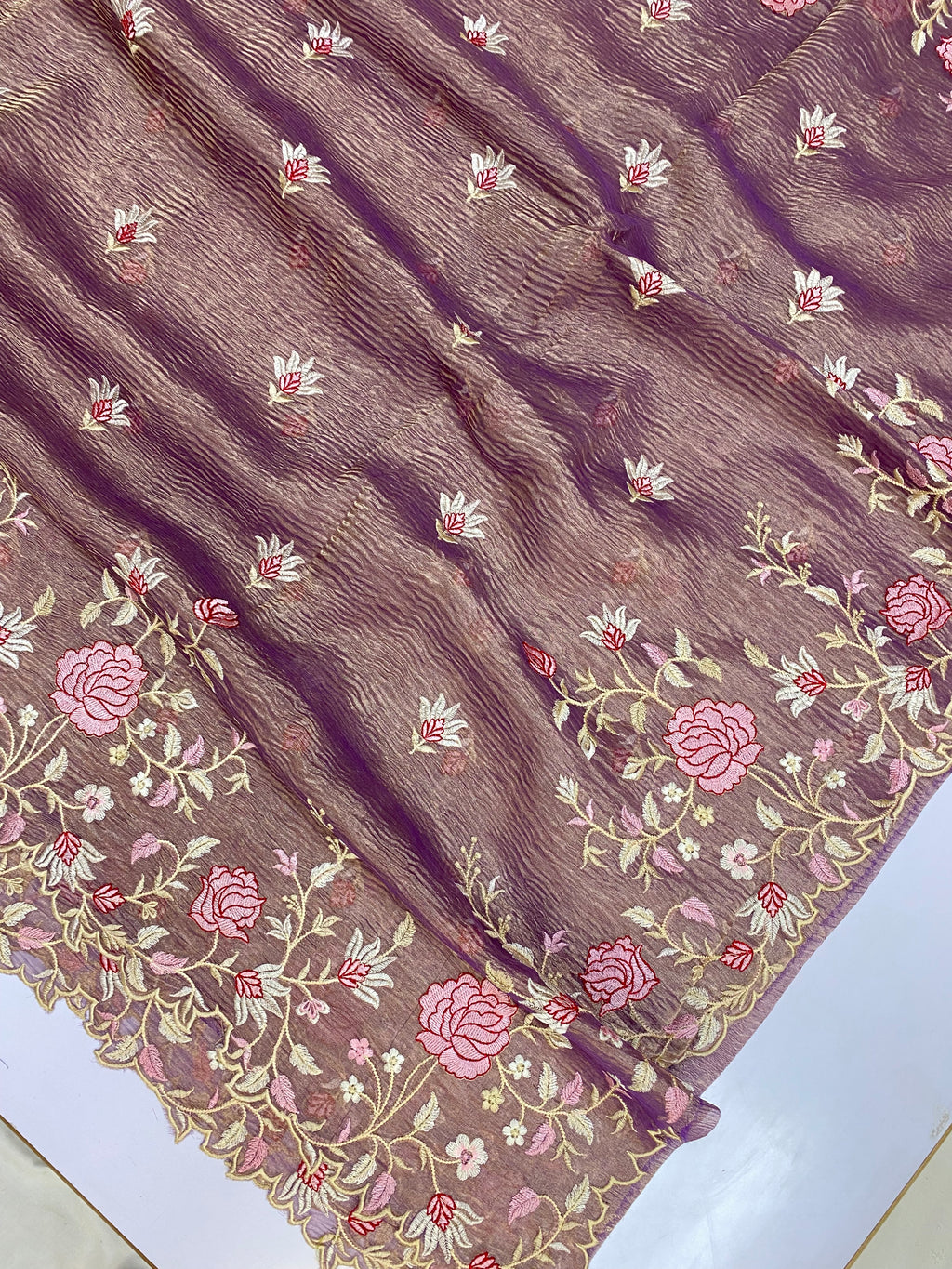 Pure Tissue Silk with hand cutwork Embroidery Banarasi Saree