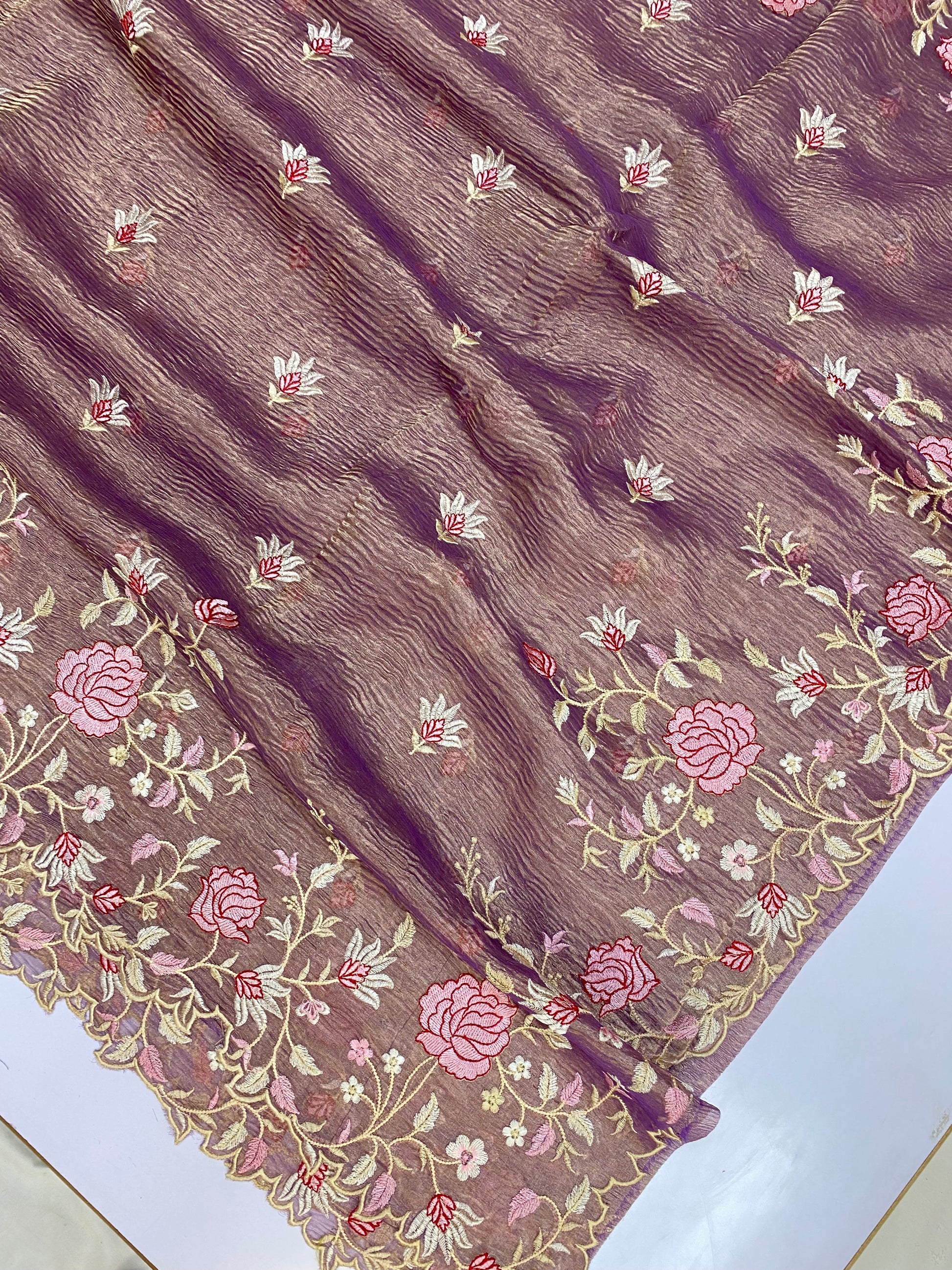 Pure Tissue Silk with hand cutwork Embroidery Banarasi Saree