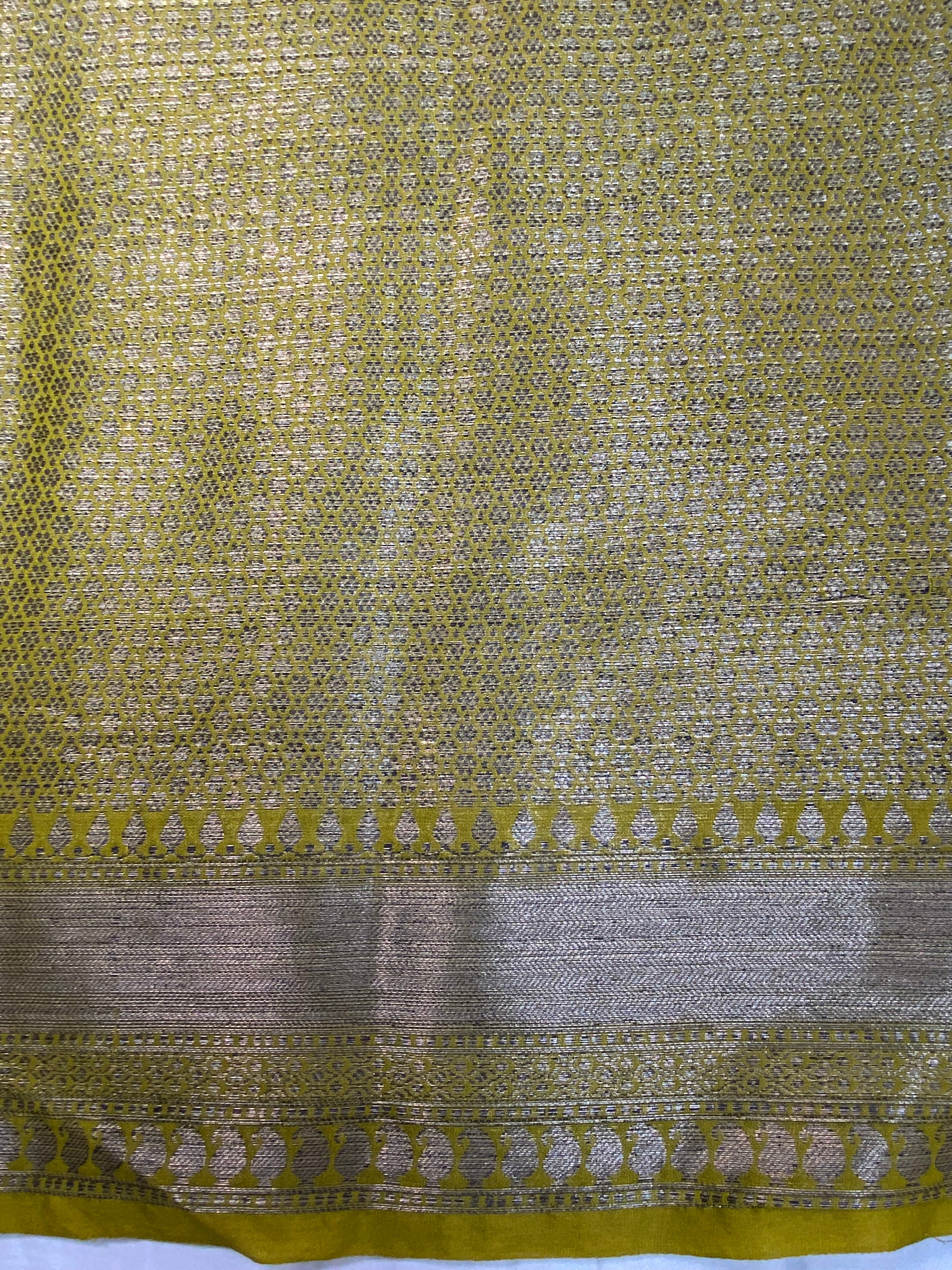 Olive Green Georgette Saree with Antique Zari Border