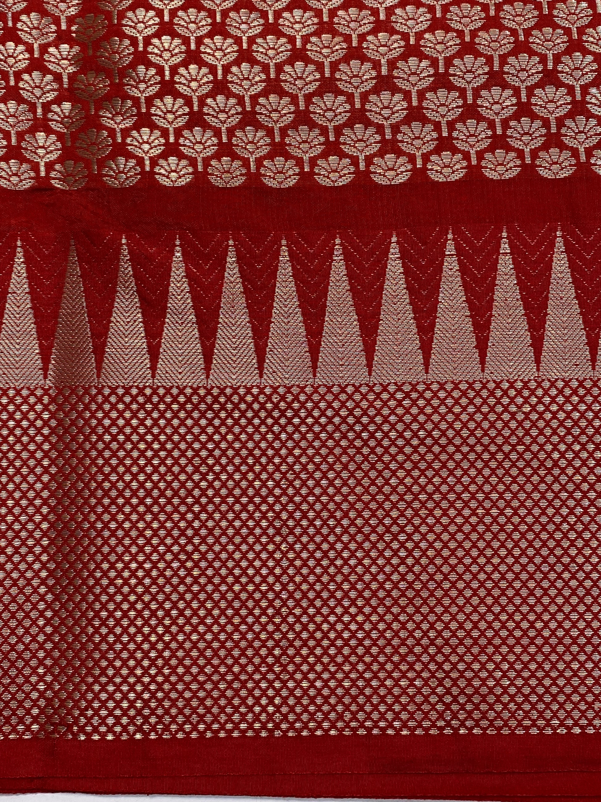 Red Row Mango Border Buta Banarasi Saree with Golden Zari