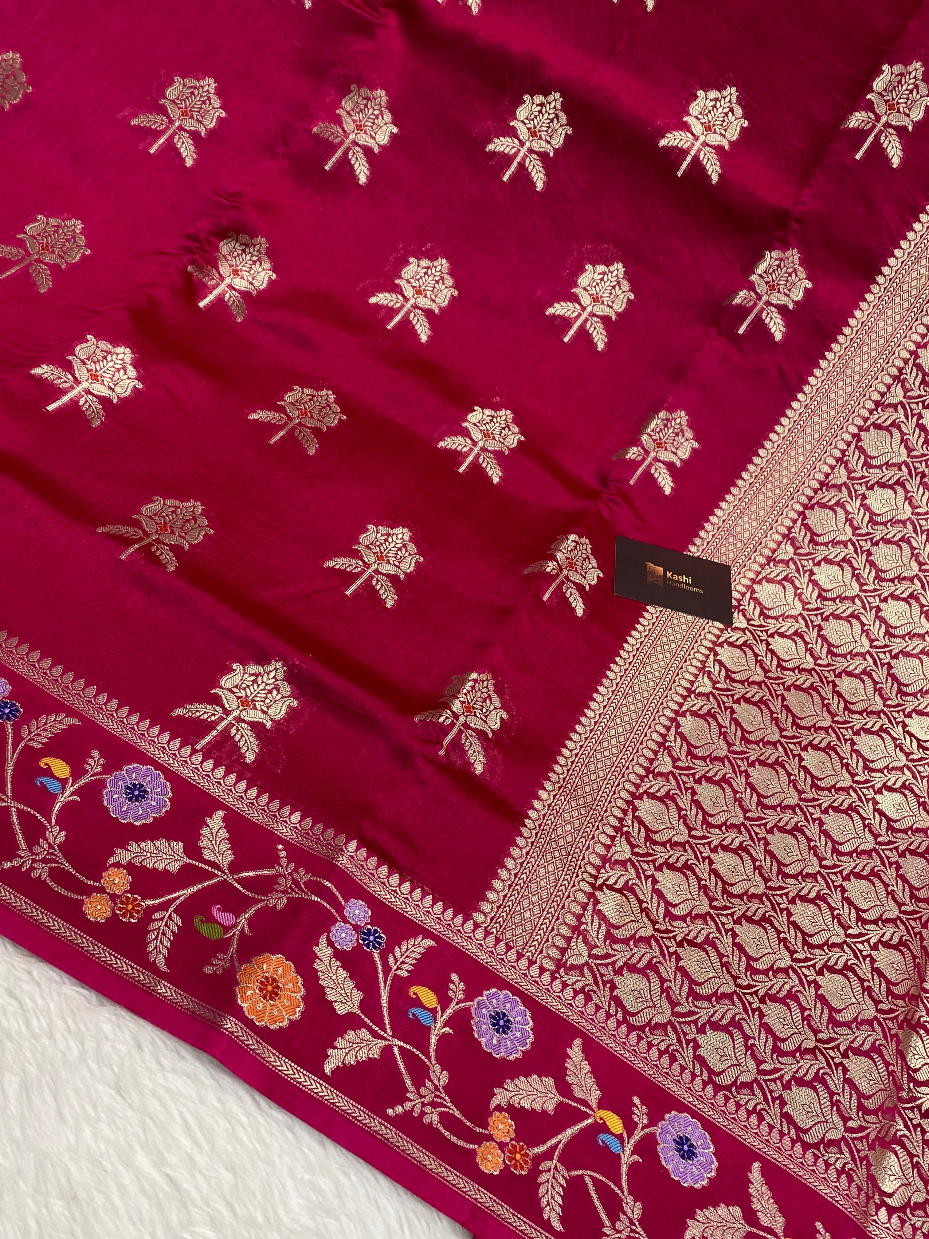 100% pure viscose Rani Color Banarasi Saree