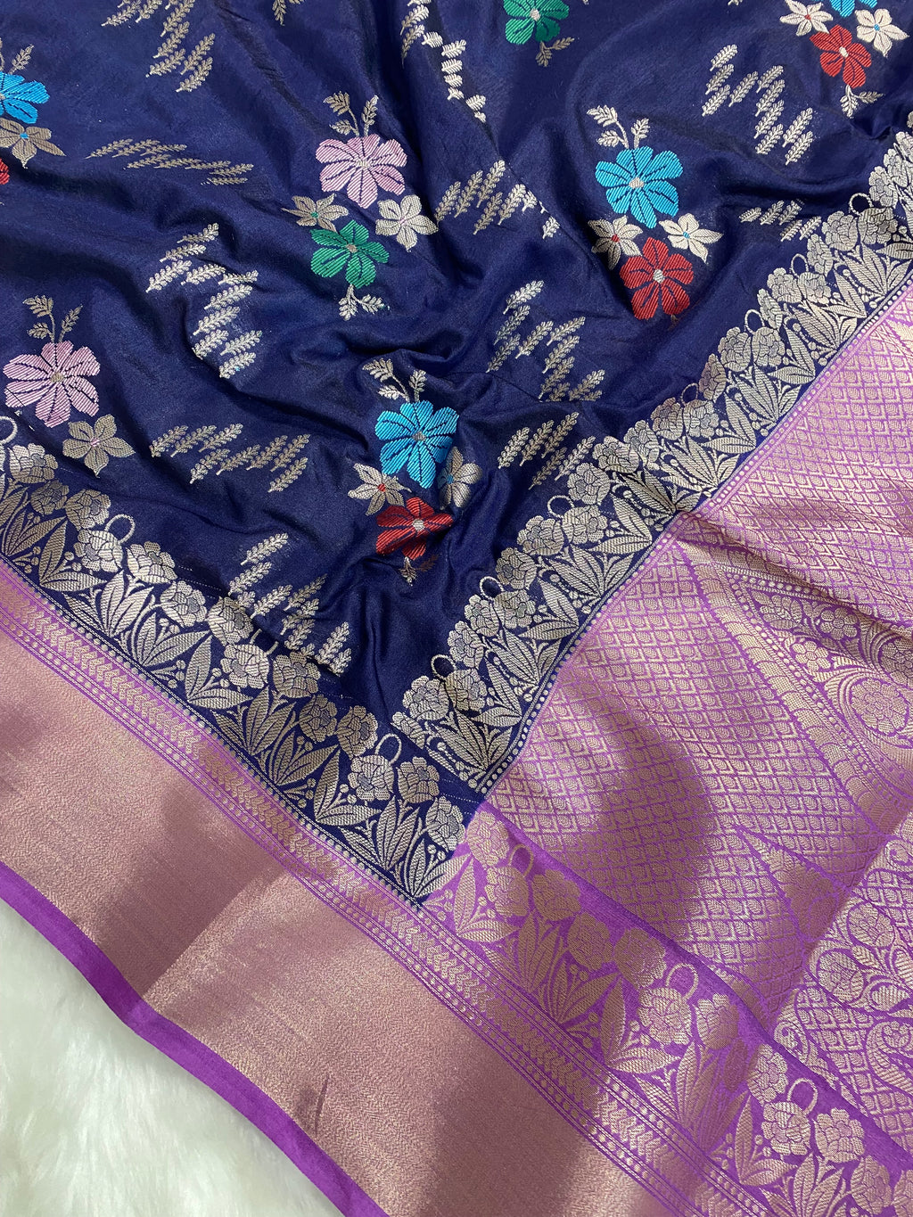 Navy Blue Katan Silk Banarasi Saree
