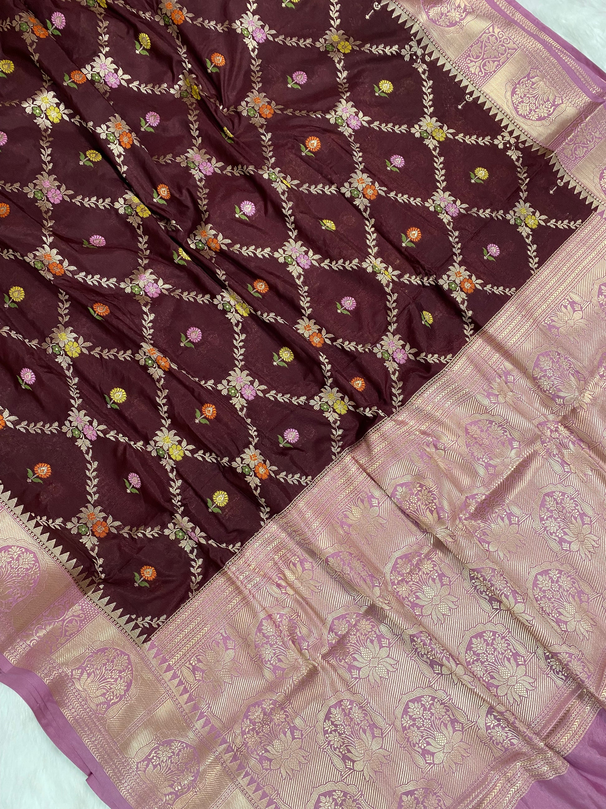 Wine Katan Silk Banarasi Saree