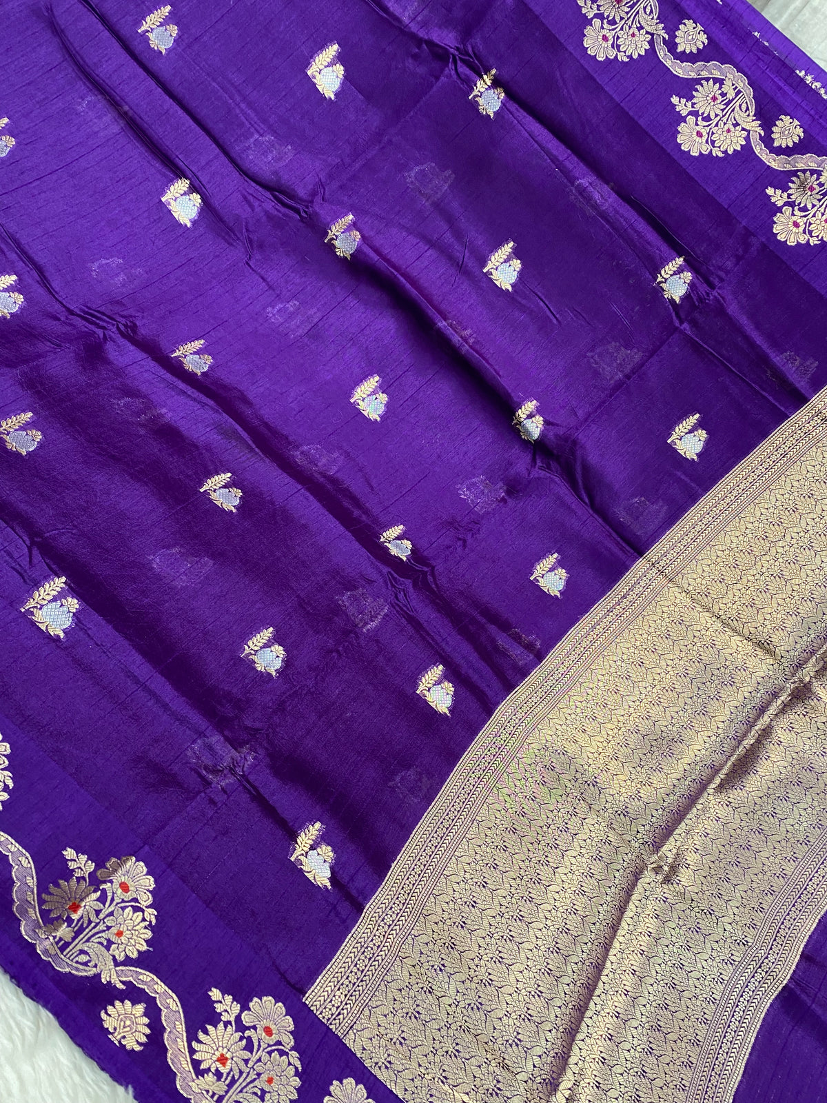 Purple 100% pure Viscose silk banarasi saree