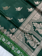 Bottle Green mul cotton minakari Banarasi Saree