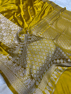 Mustard yellow premium mashru silk banarasi saree