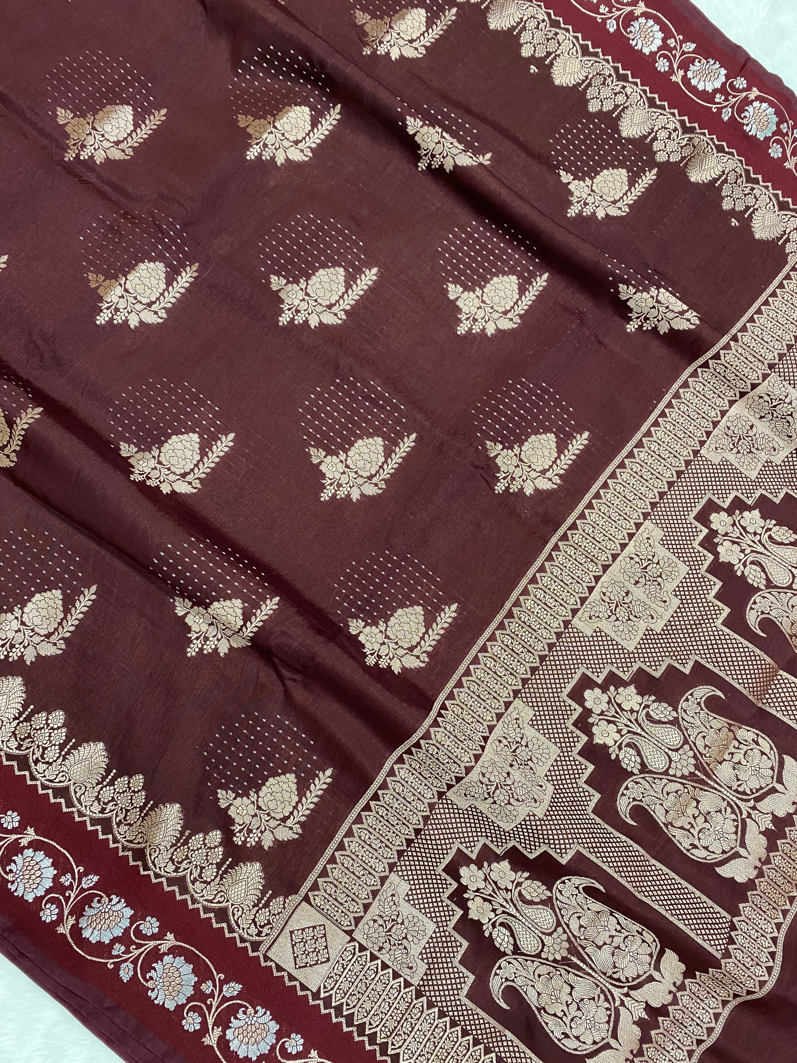 Wine Raw Mango Banarasi Saree