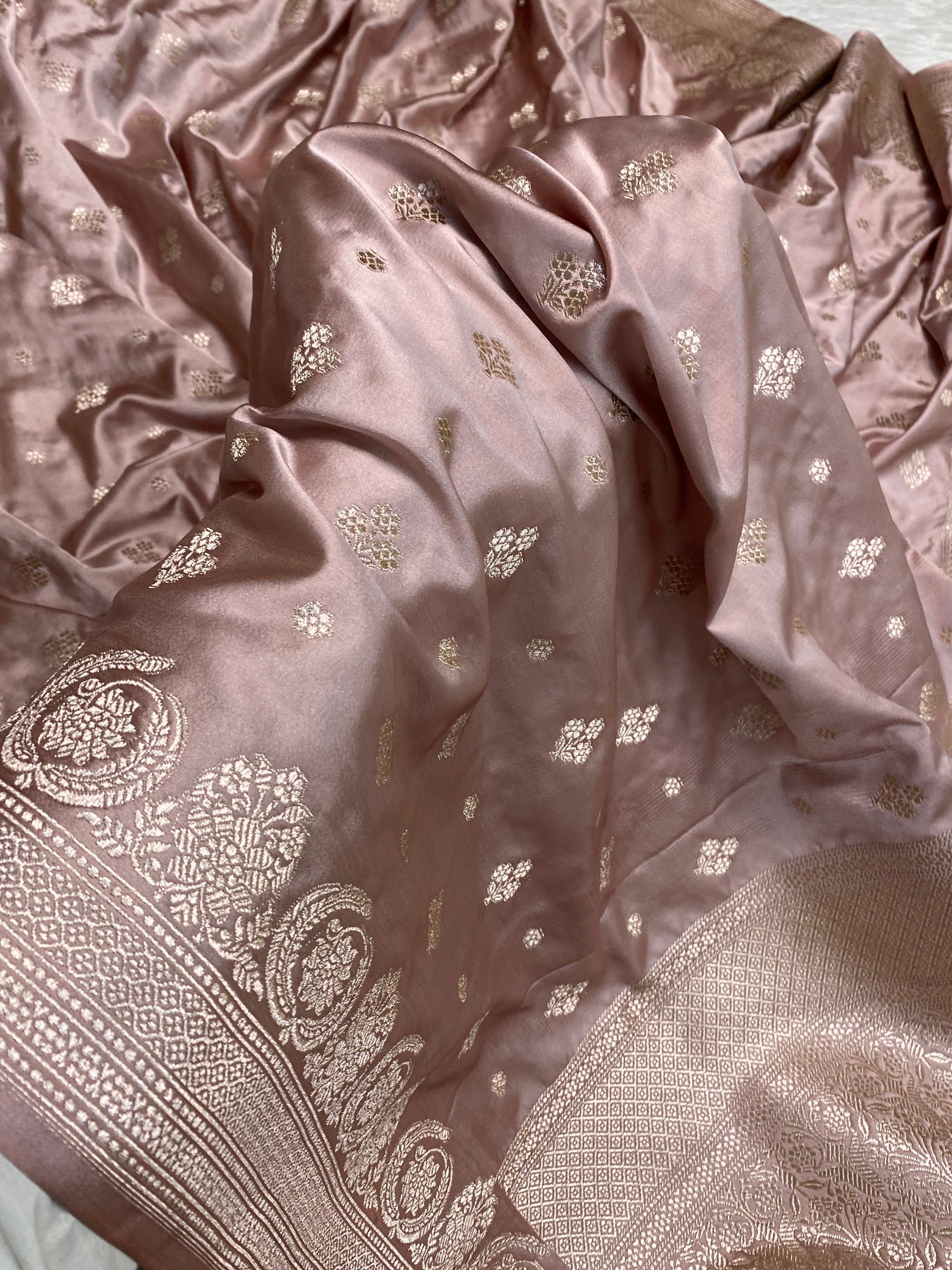 Light peach Mashru silk banarasi saree