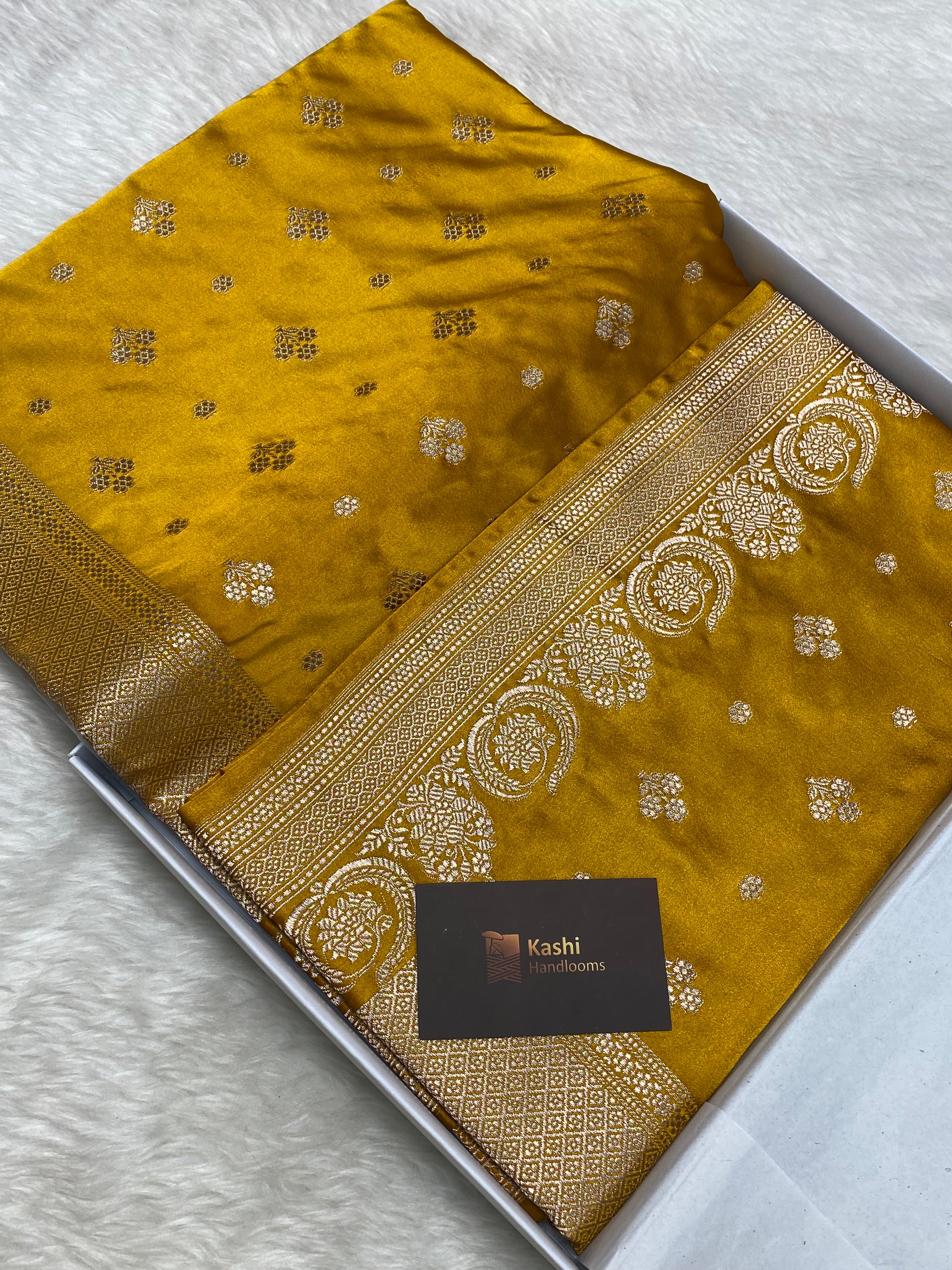 Musturd colour mashru silk banarasi saree