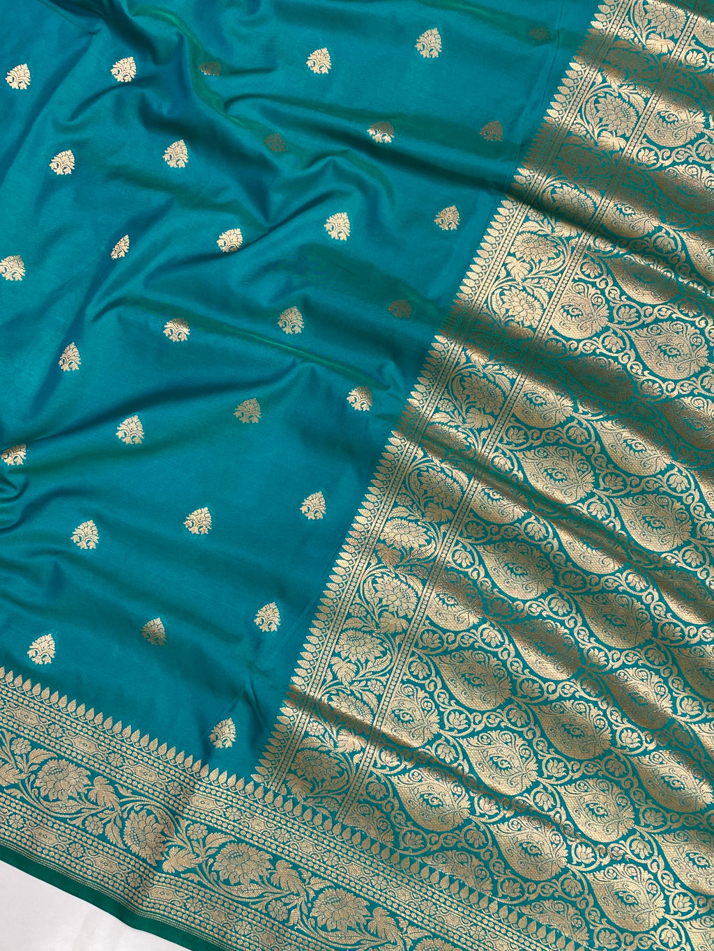 Mashru silk Teal-Blue Banarasi Saree