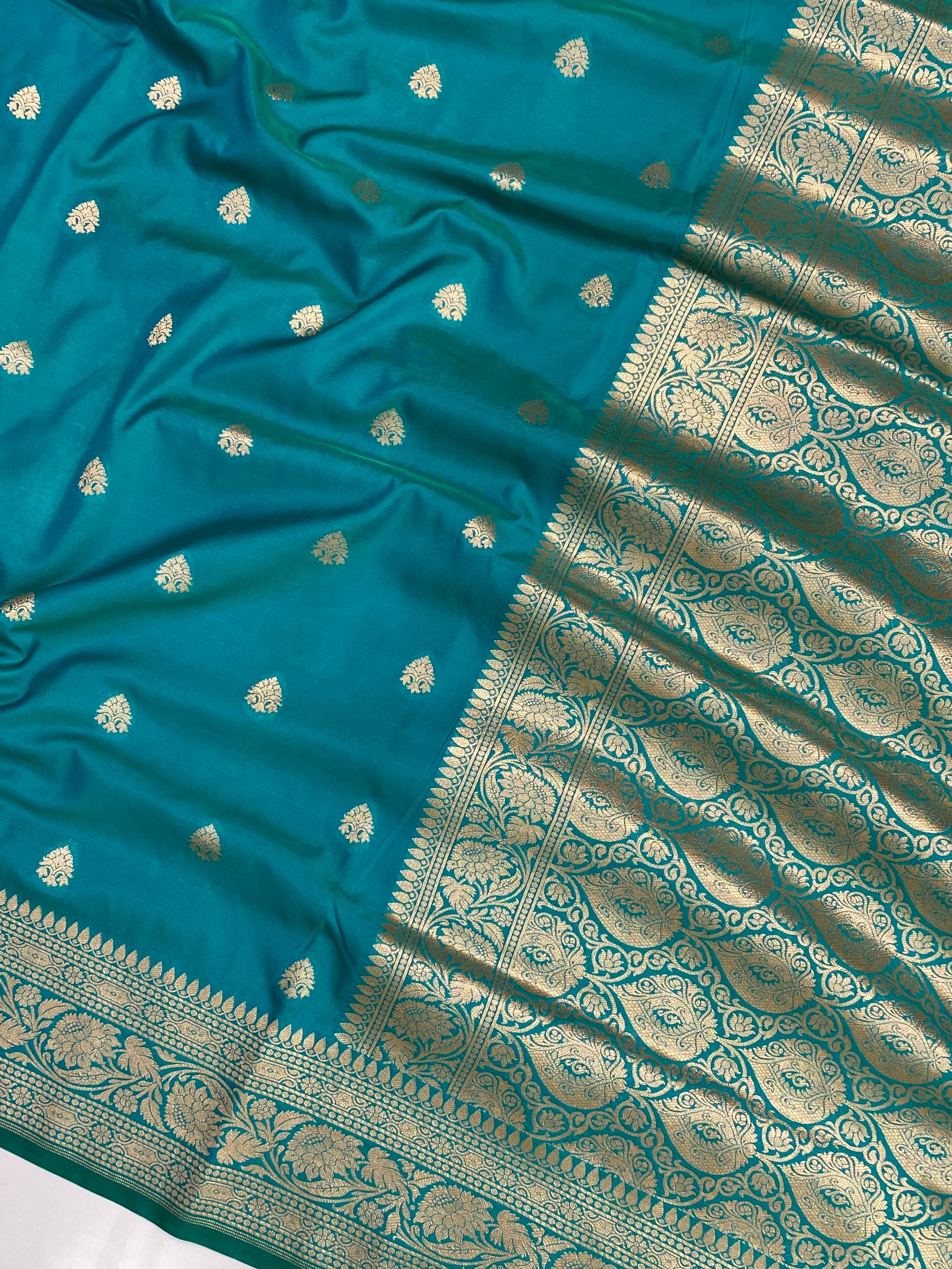 Mashru silk Teal-Blue Banarasi Saree