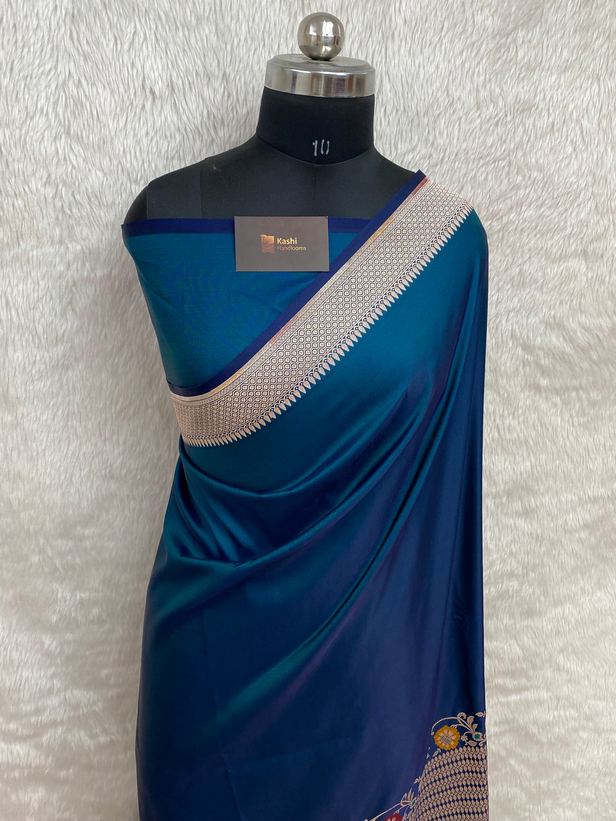German blue mashru silk Banarasi saree