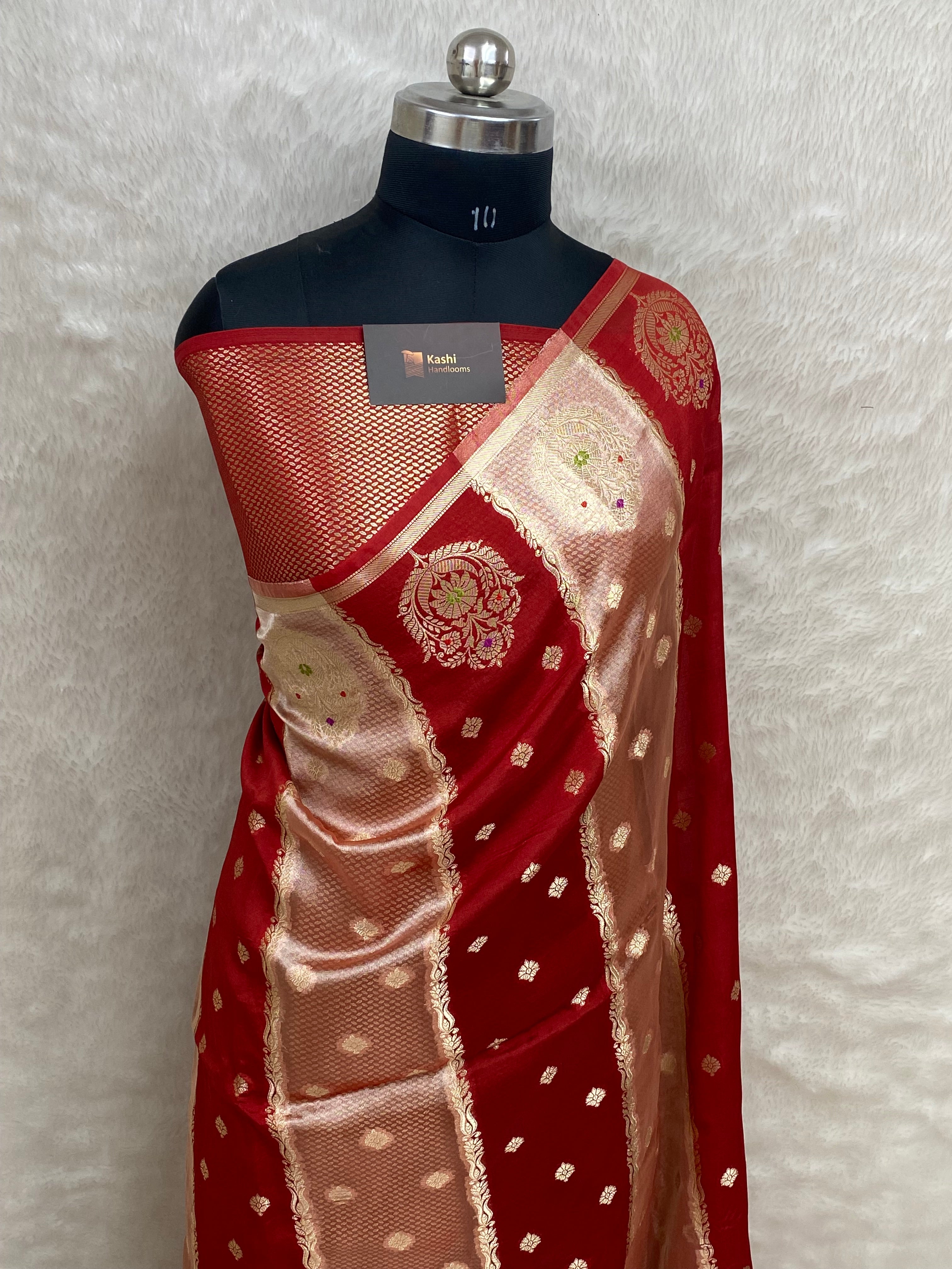 Red semi rao mango tissue Banarasi saree