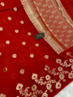 Red semi Raw mango Banarasi saree