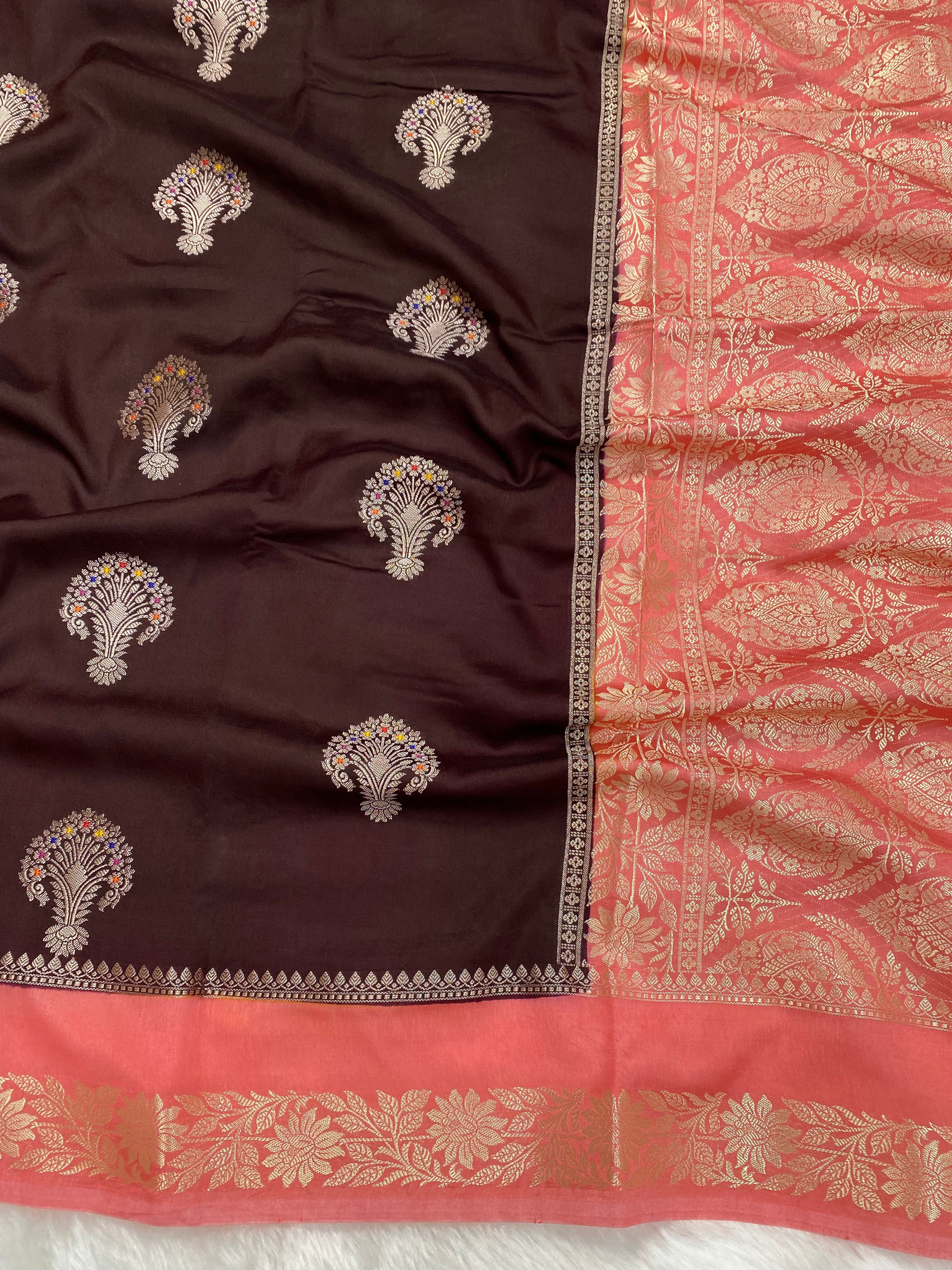 Wine Mango silk cotton Banarasi Saree