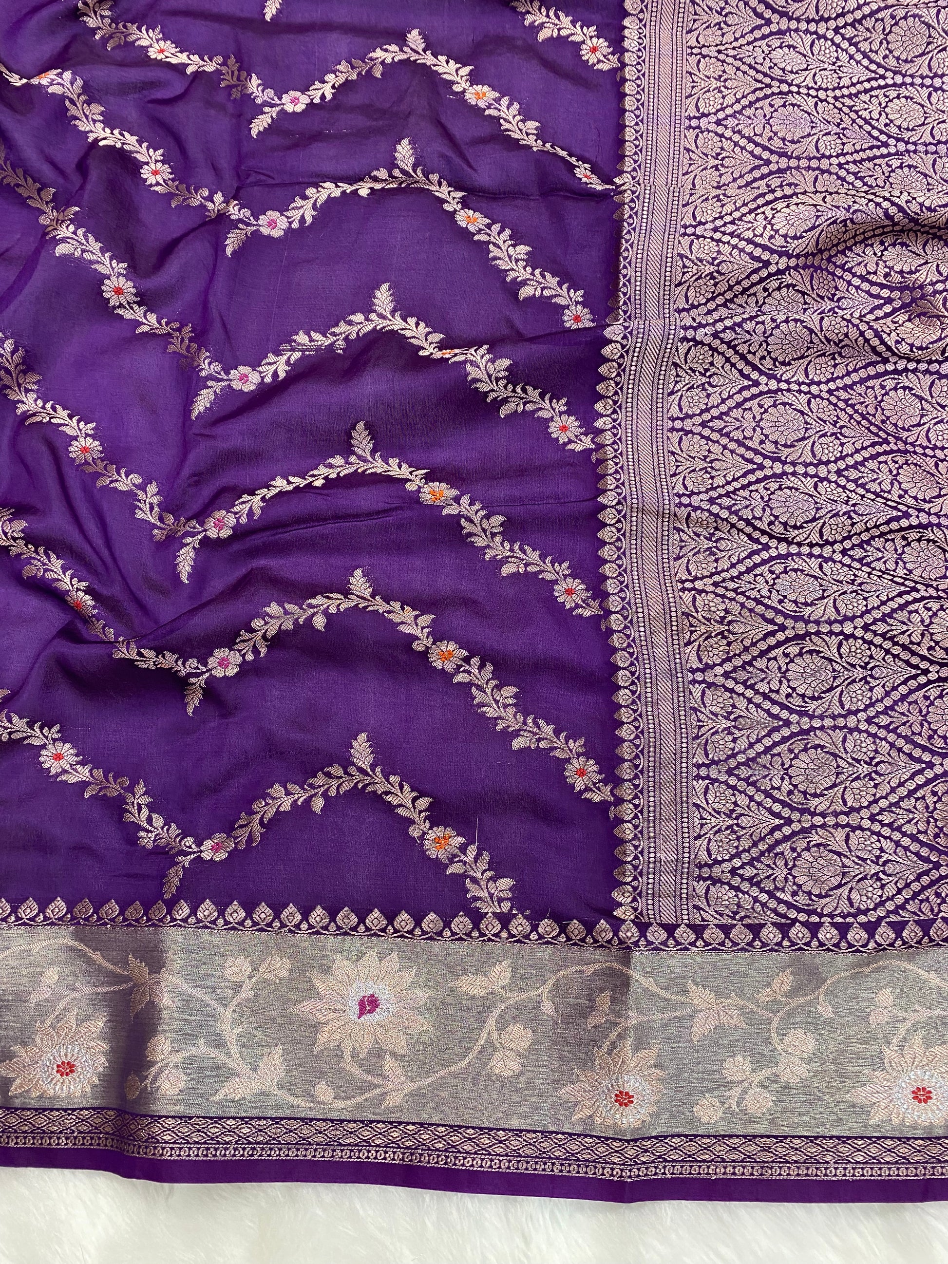 Purple Viscose Cotton Banarasi Saree