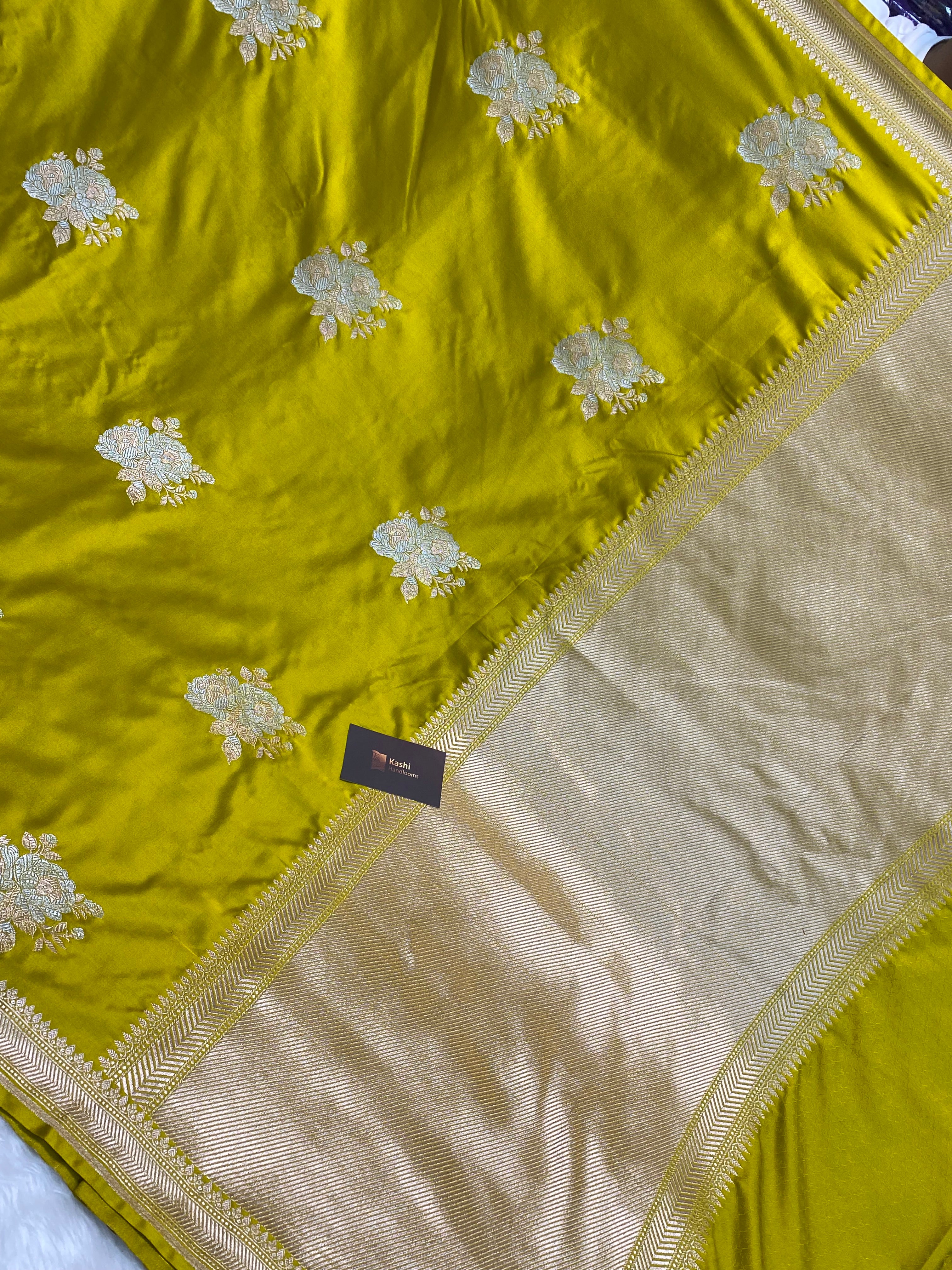 Lime mustards colour mashru silk banarasi saree