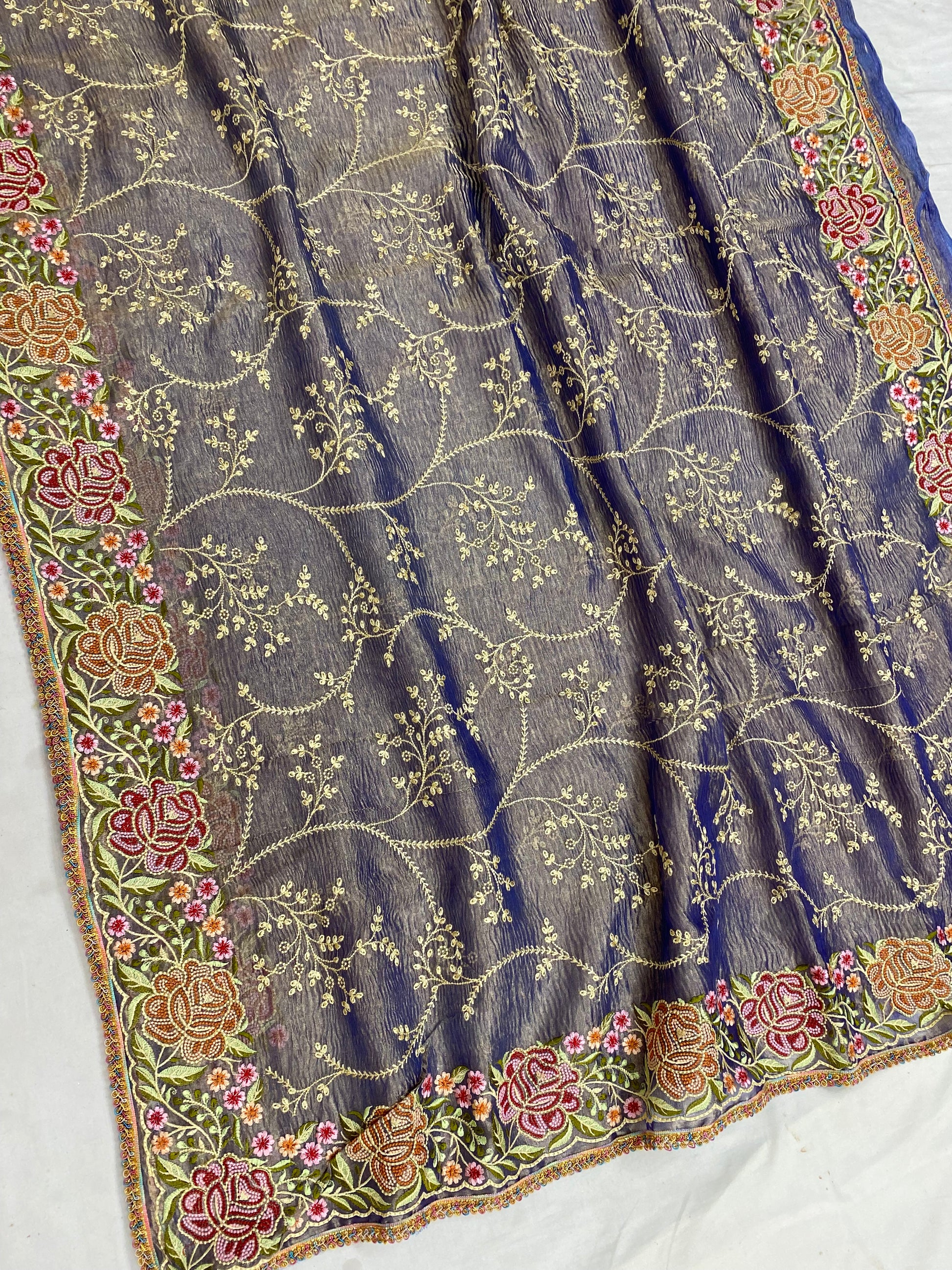 Pure Tissue Silk with hand Lace work Embroidery Banarasi Saree