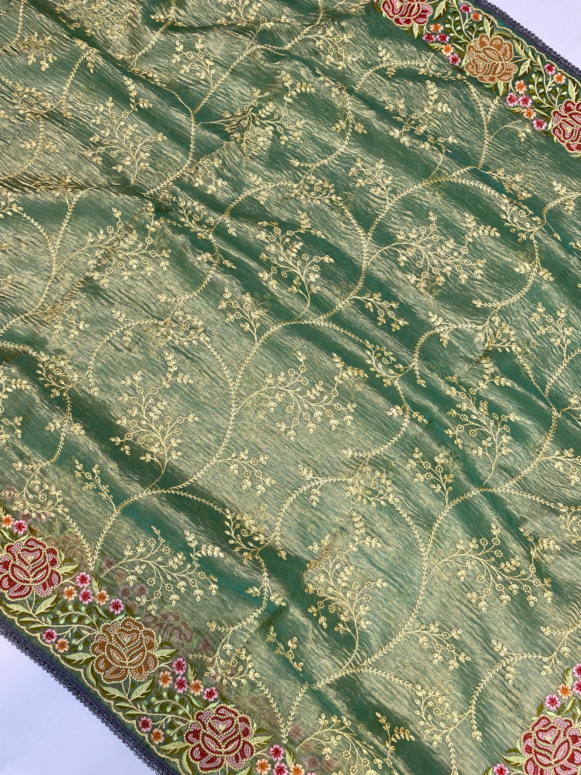 Pure Tissue Silk with hand Lace work Embroidery Banarasi Saree