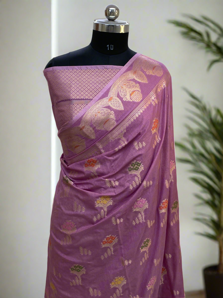 Dark pink semi chinya Banarasi saree