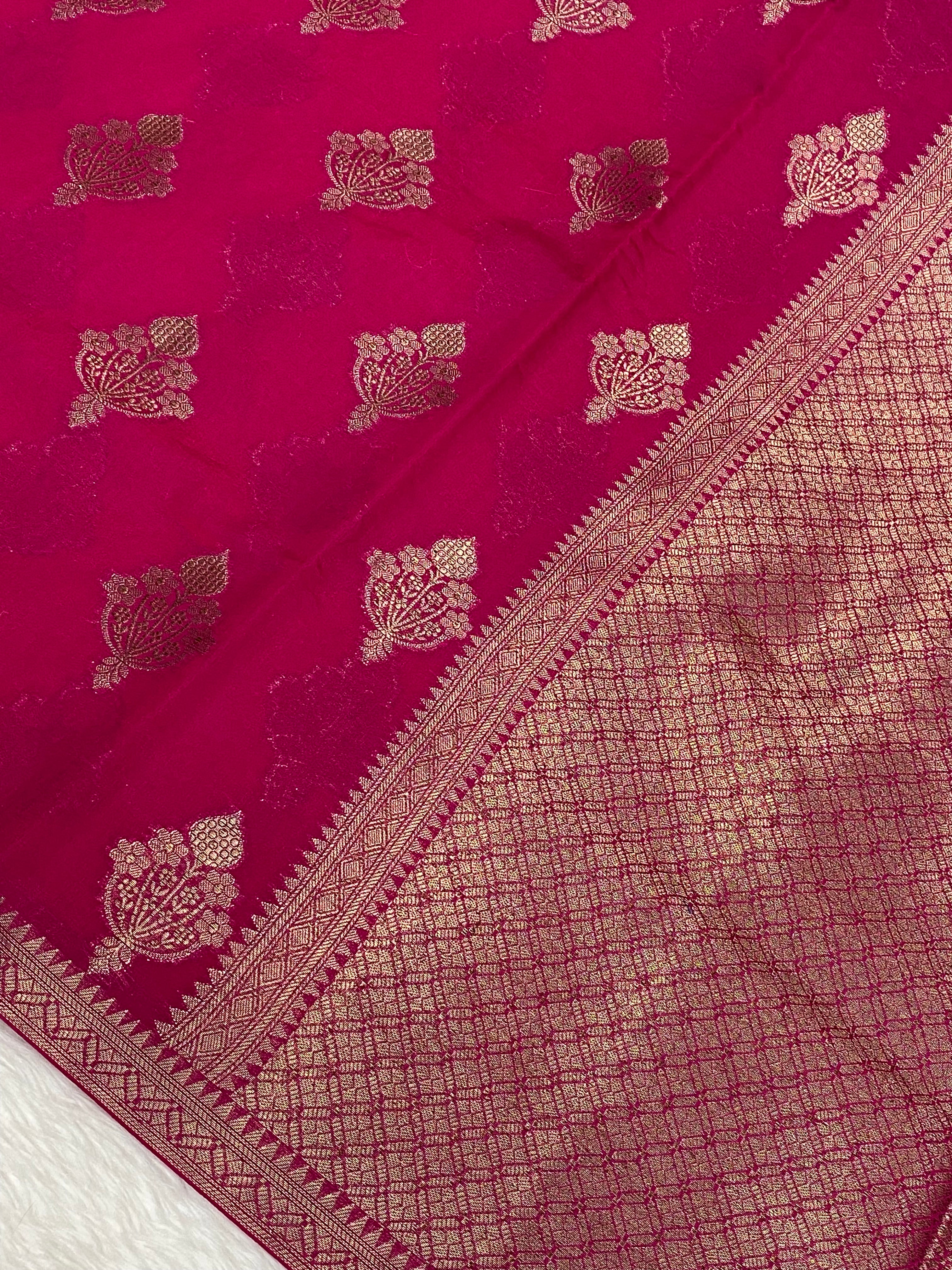 Rani colour semi Georgette Banarasi sarees