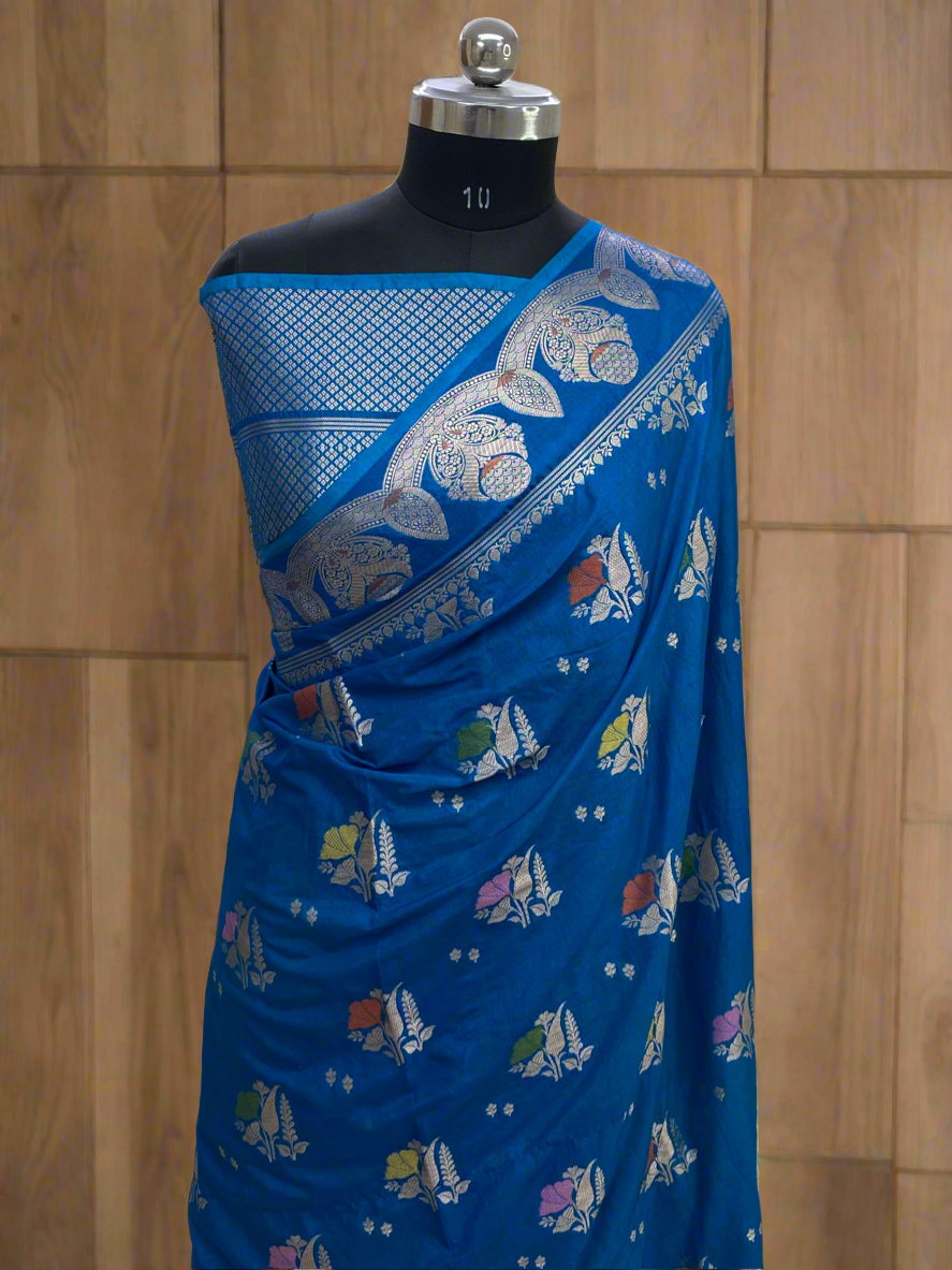 Jerman Blue Chinya Silk Banarasi Saree
