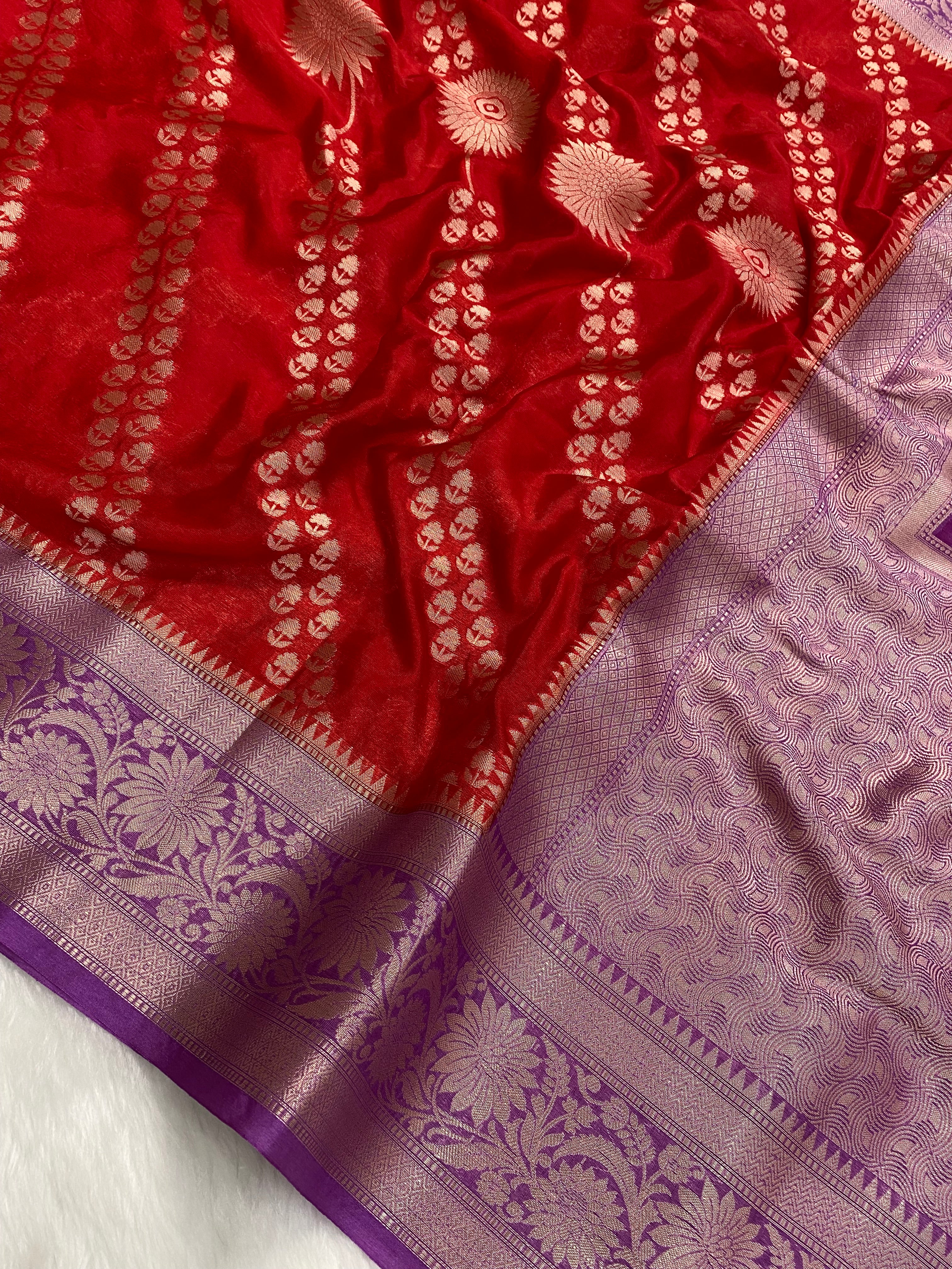 Red crepe Silk Banarasi Saree
