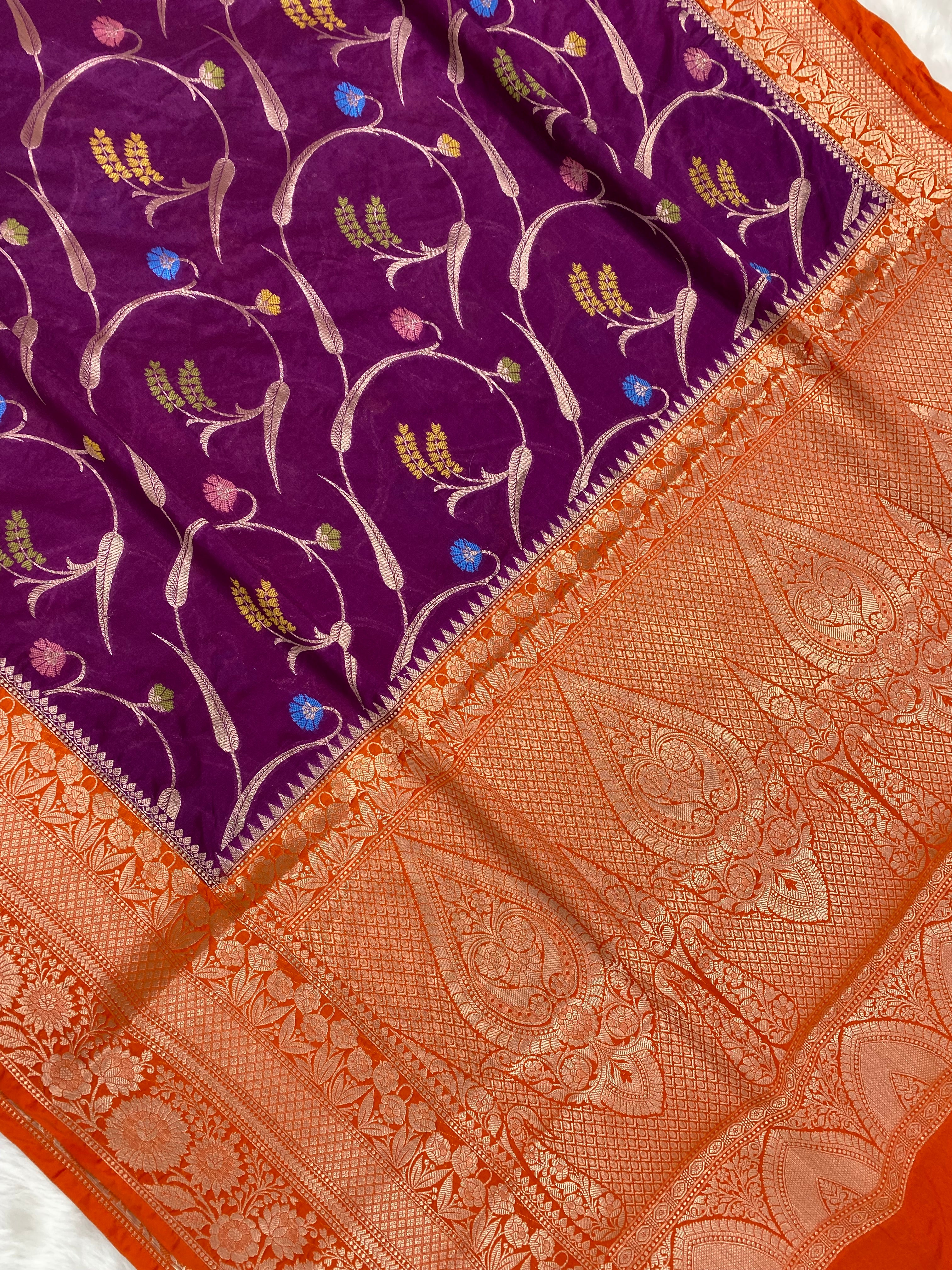 Magenta monga silk minakari Banarasi Saree