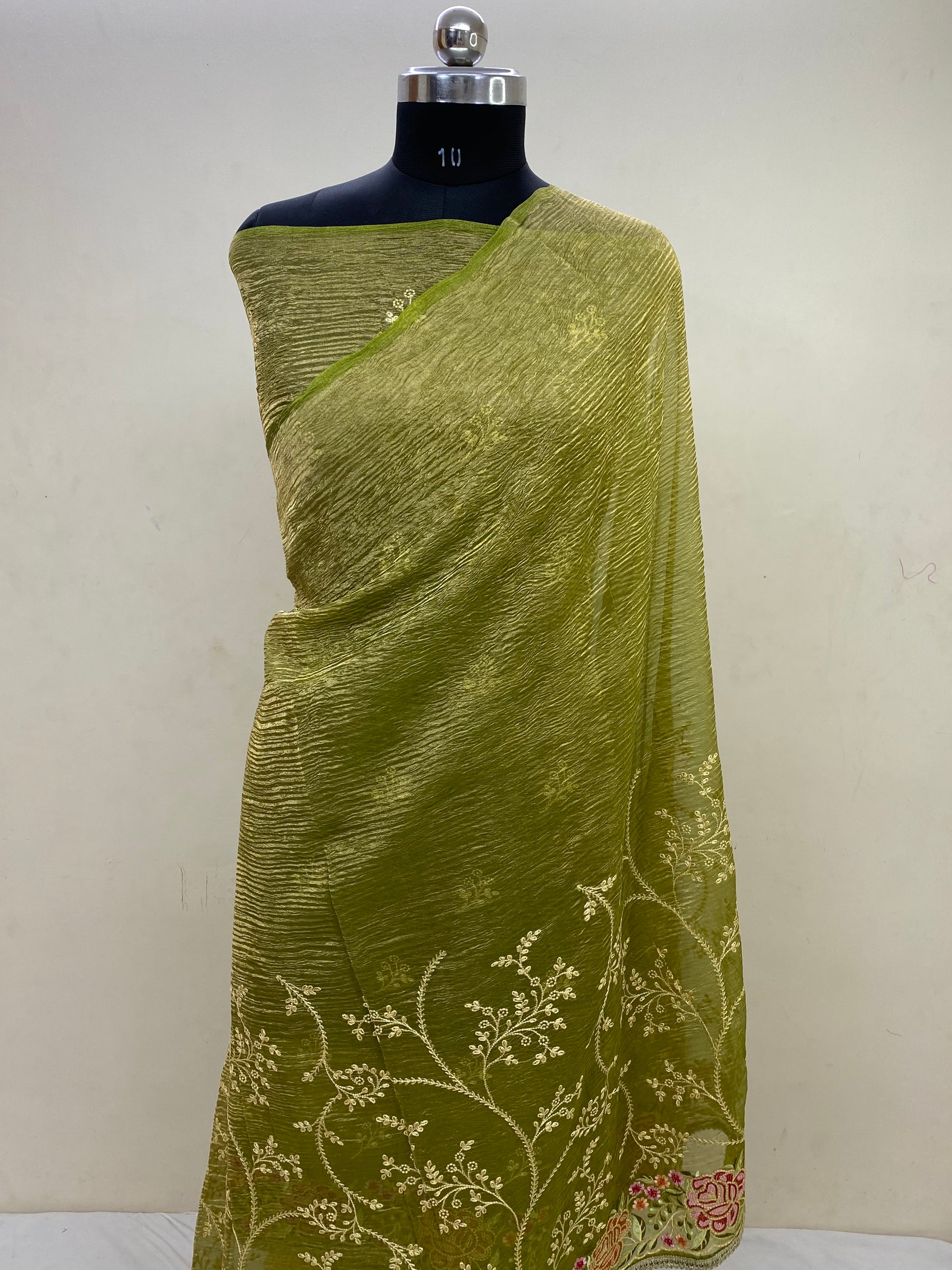 Pure Tissue Silk with hand Lace work Embroidery Banarasi Saree
