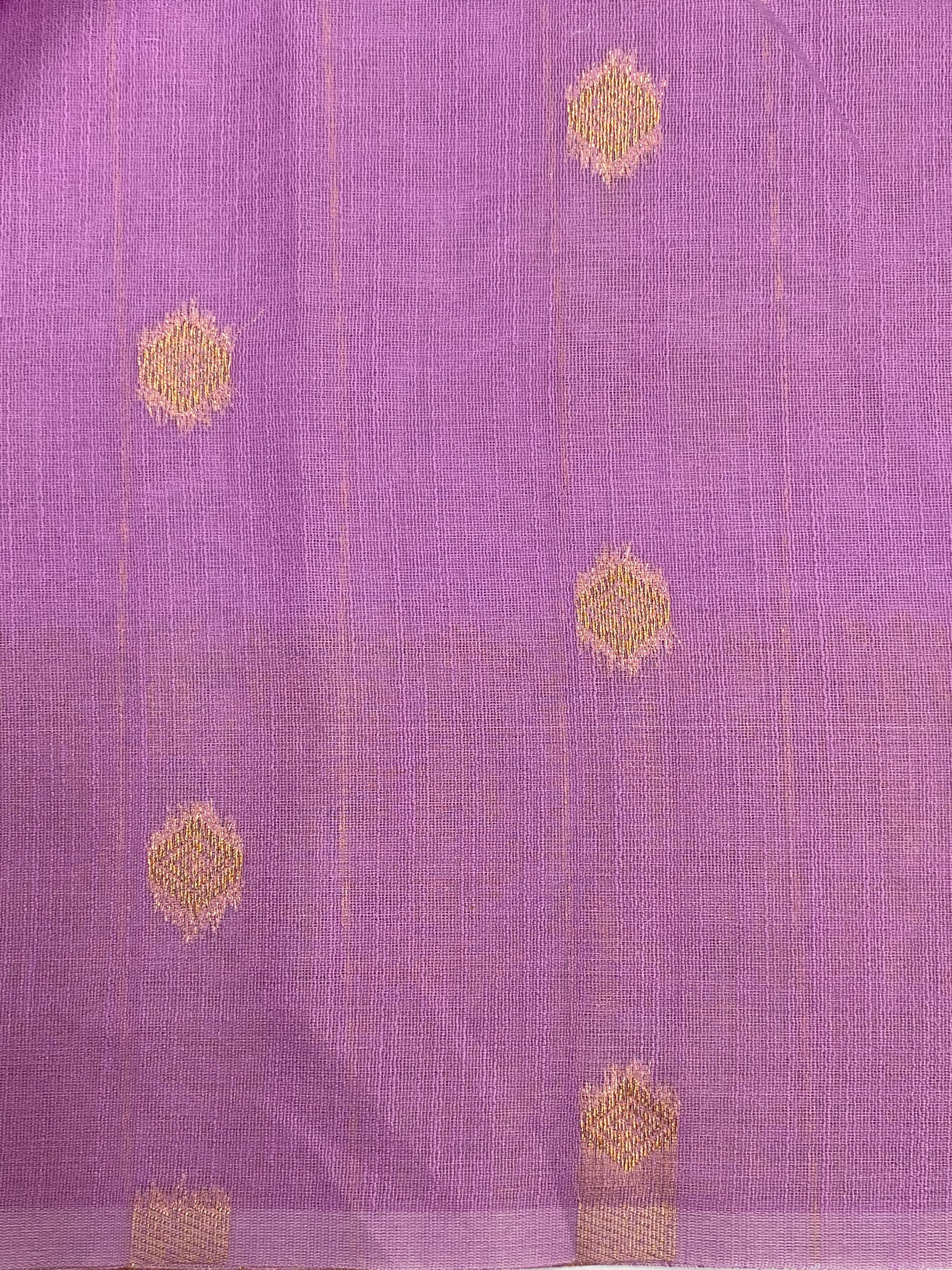 Lavender Cotton Saree with Gold Zari Motifs and Border