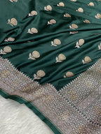 Bottle green colour mashru silk Banarasi saree