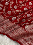 Bridal red colour mashru silk banarasi saree