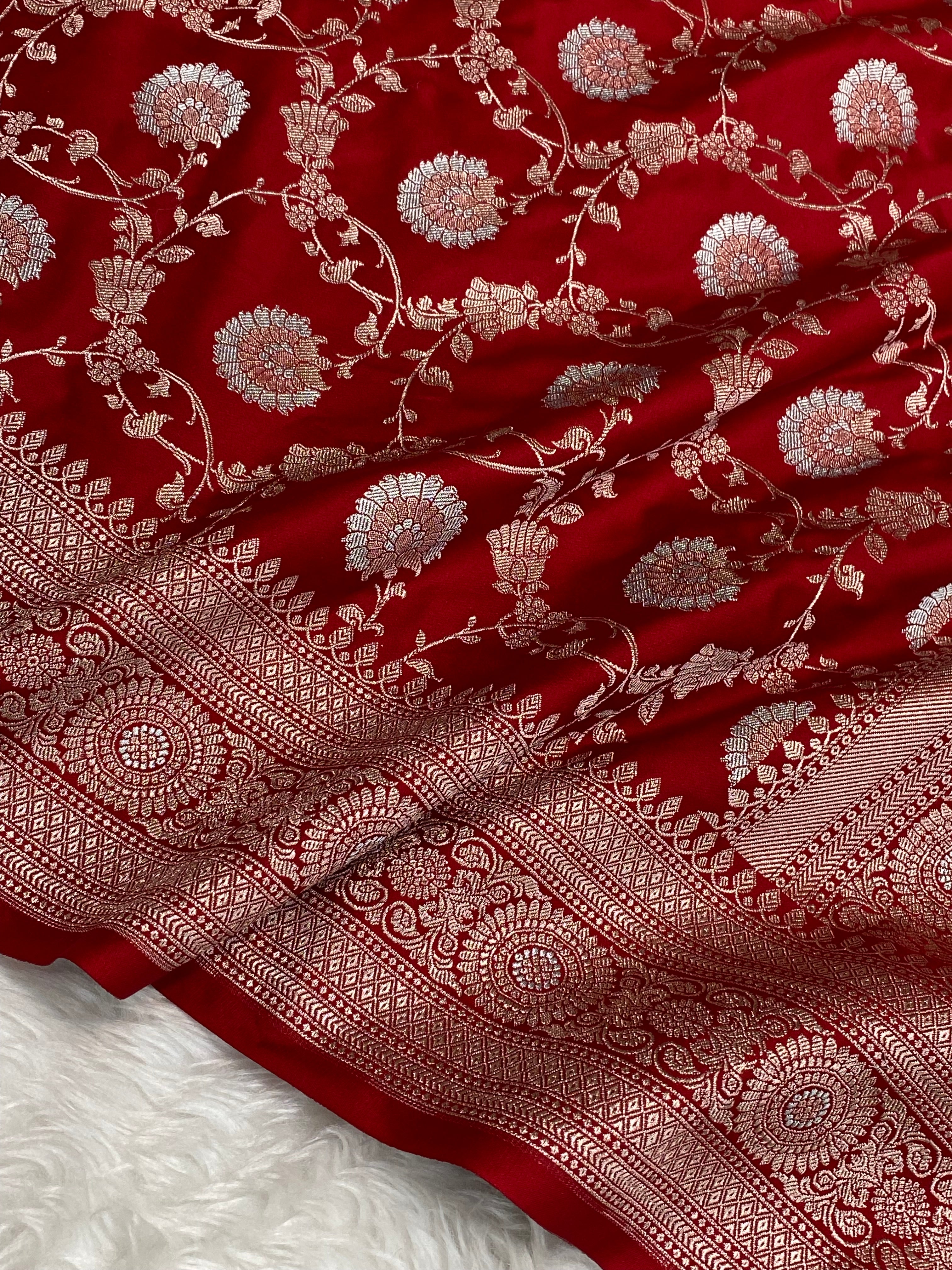Bridal red colour mashru silk banarasi saree