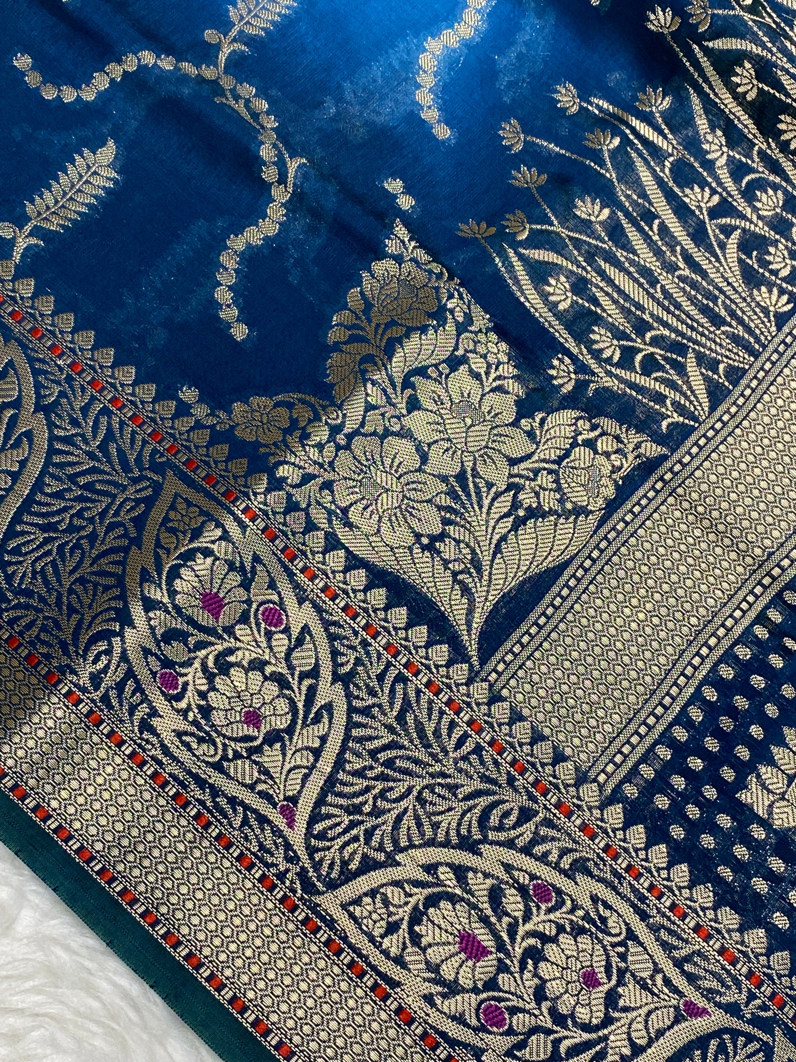 Semi Raw Mango 3D color Banarasi Saree |Very Light Weight