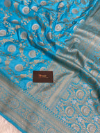 Sky blue mashru silk banarasi saree