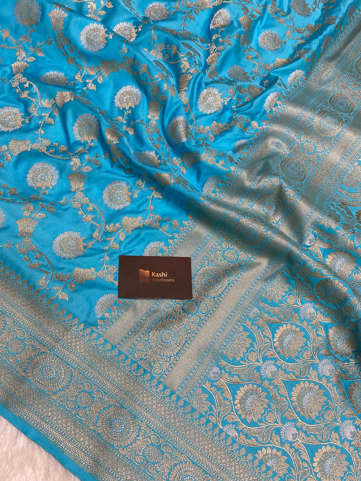 Sky blue mashru silk banarasi saree