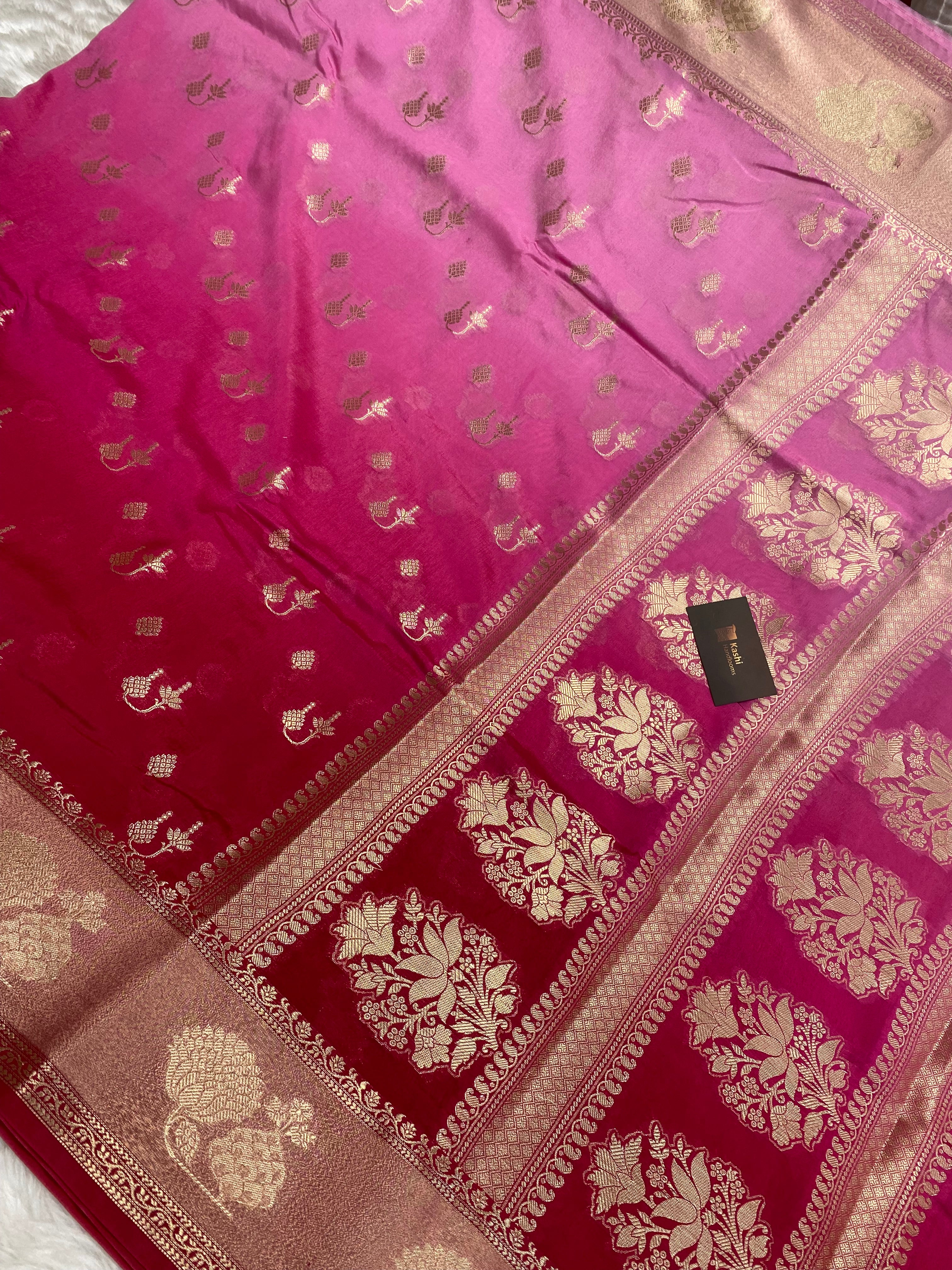 Viscose Rani half half colour Banarasi saree
